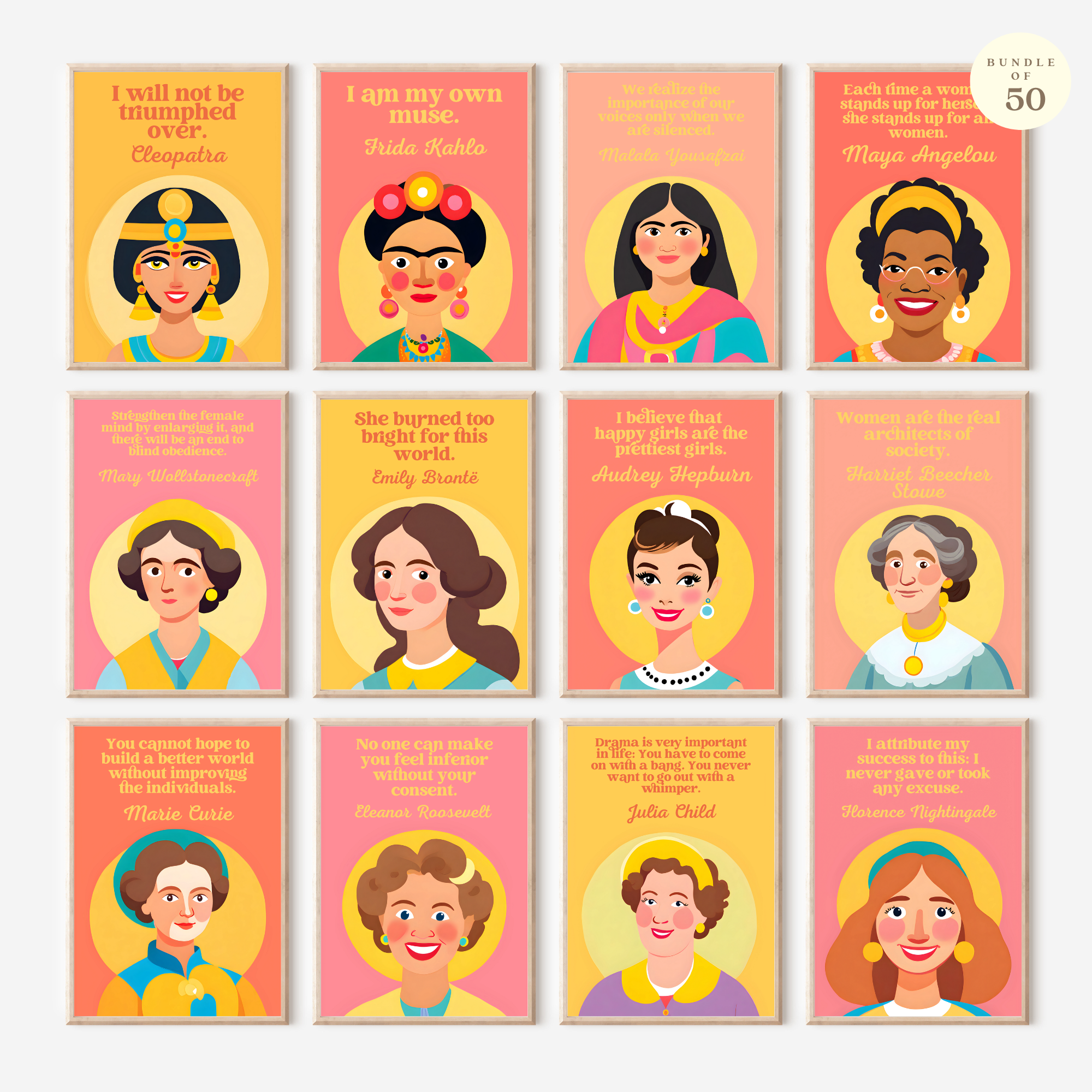 Printable Women’s History Month quotes poster set of 50 in a soft pastel theme. Perfect for classroom decor, bulletin boards, and empowerment displays.