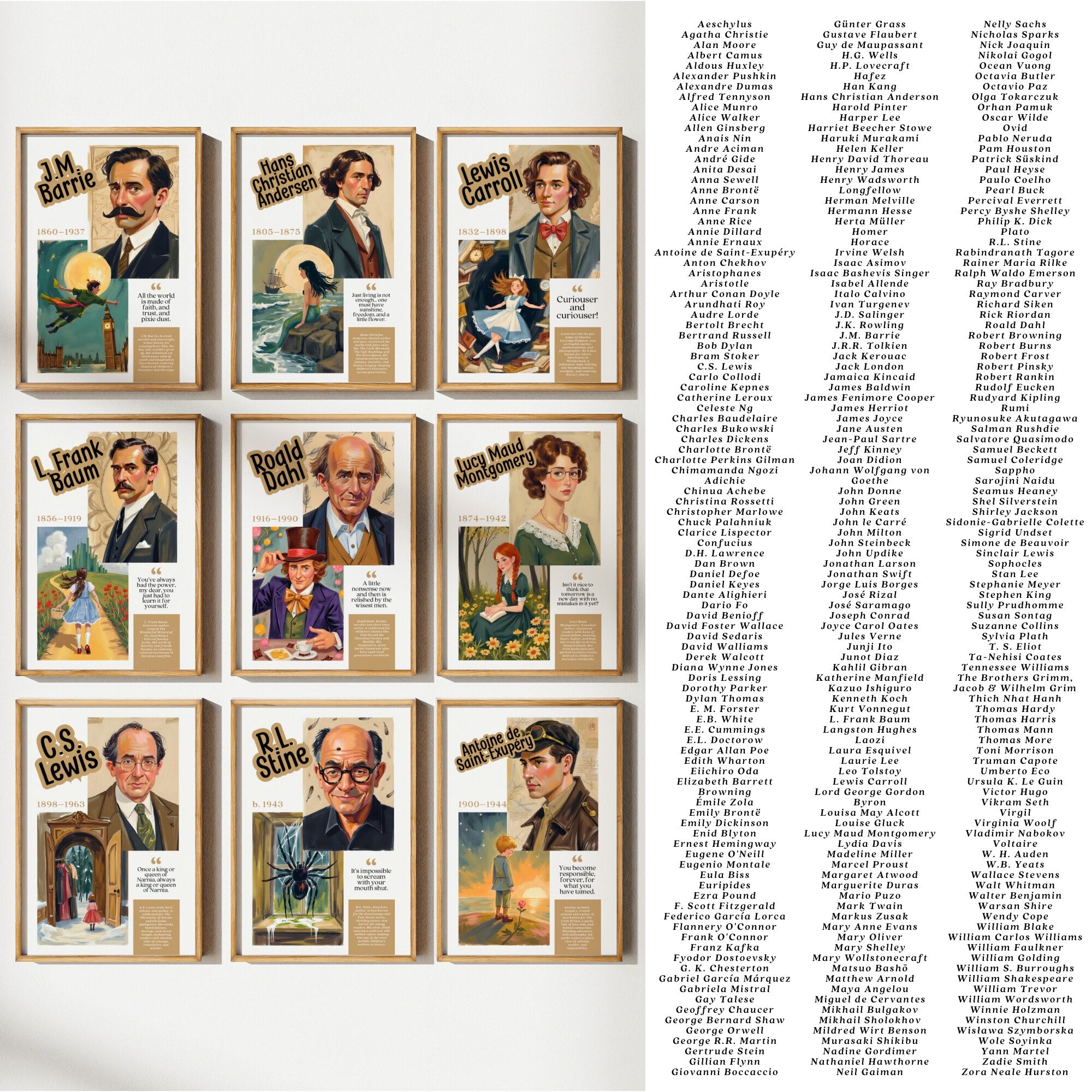 Printable famous writers poster mega bundle with 300 author quote prints for English classroom decor, libraries, ELA displays, and book walls.