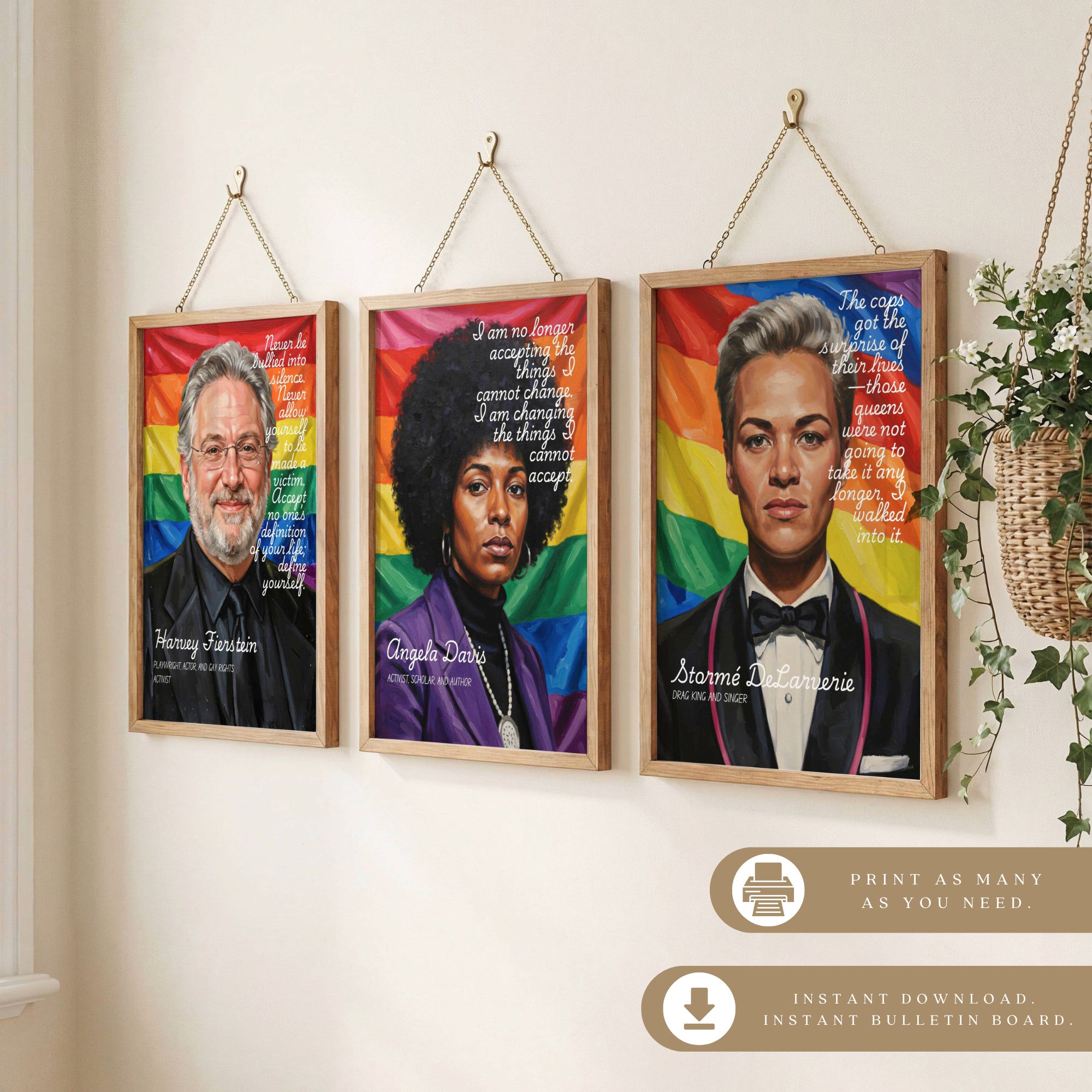 Printable Pride Month quotes poster set of 100 for LGBTQIA+ history, rainbow classroom decor, June bulletin boards, and inclusive displays.