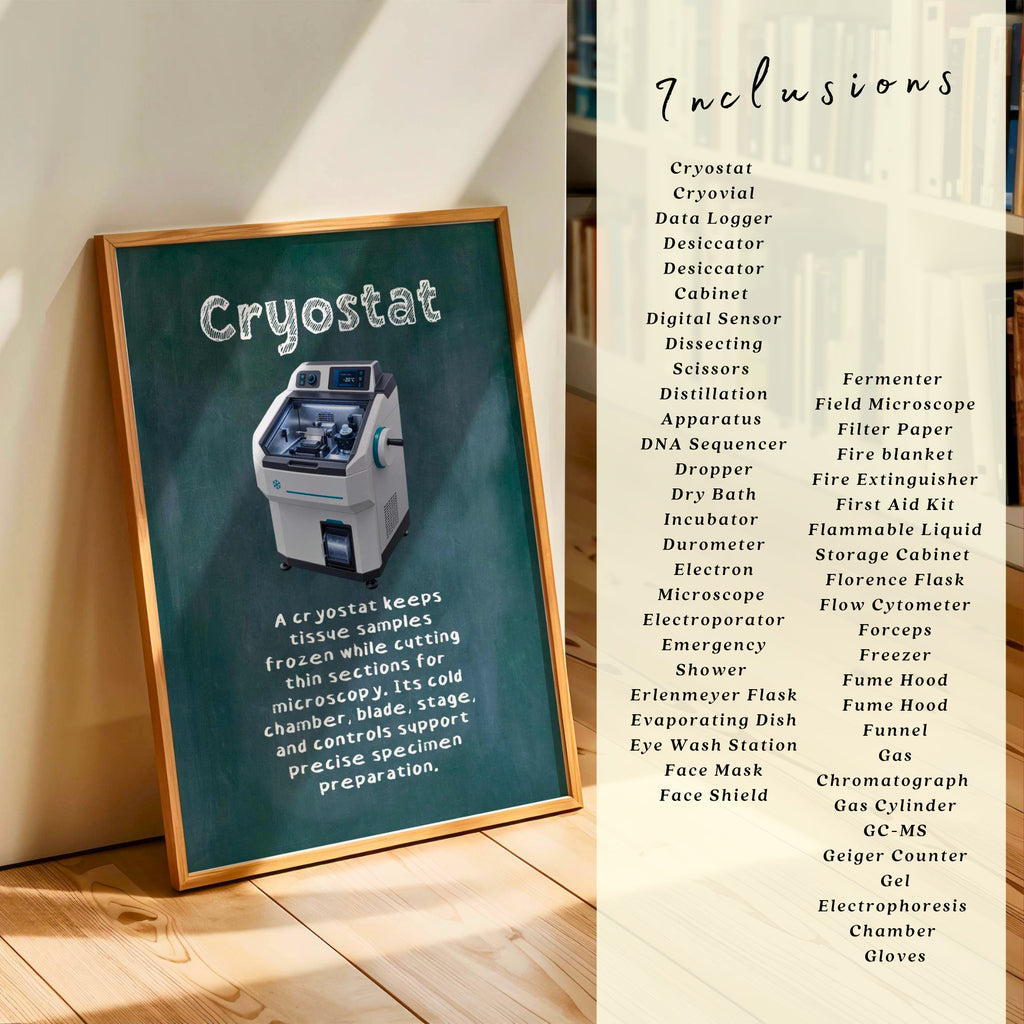 Printable science laboratory tools poster set of 200 for STEM classroom decor, equipment study displays, bulletin boards, and homeschool science walls.