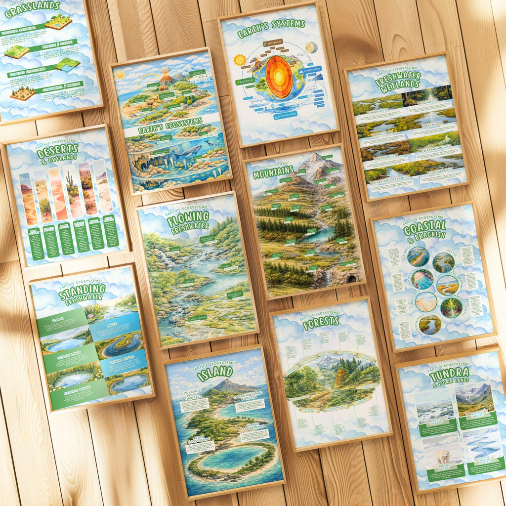 Printable Earth Day poster set of 140 for climate change awareness, world environment lessons, classroom decor, bulletin boards, and displays.