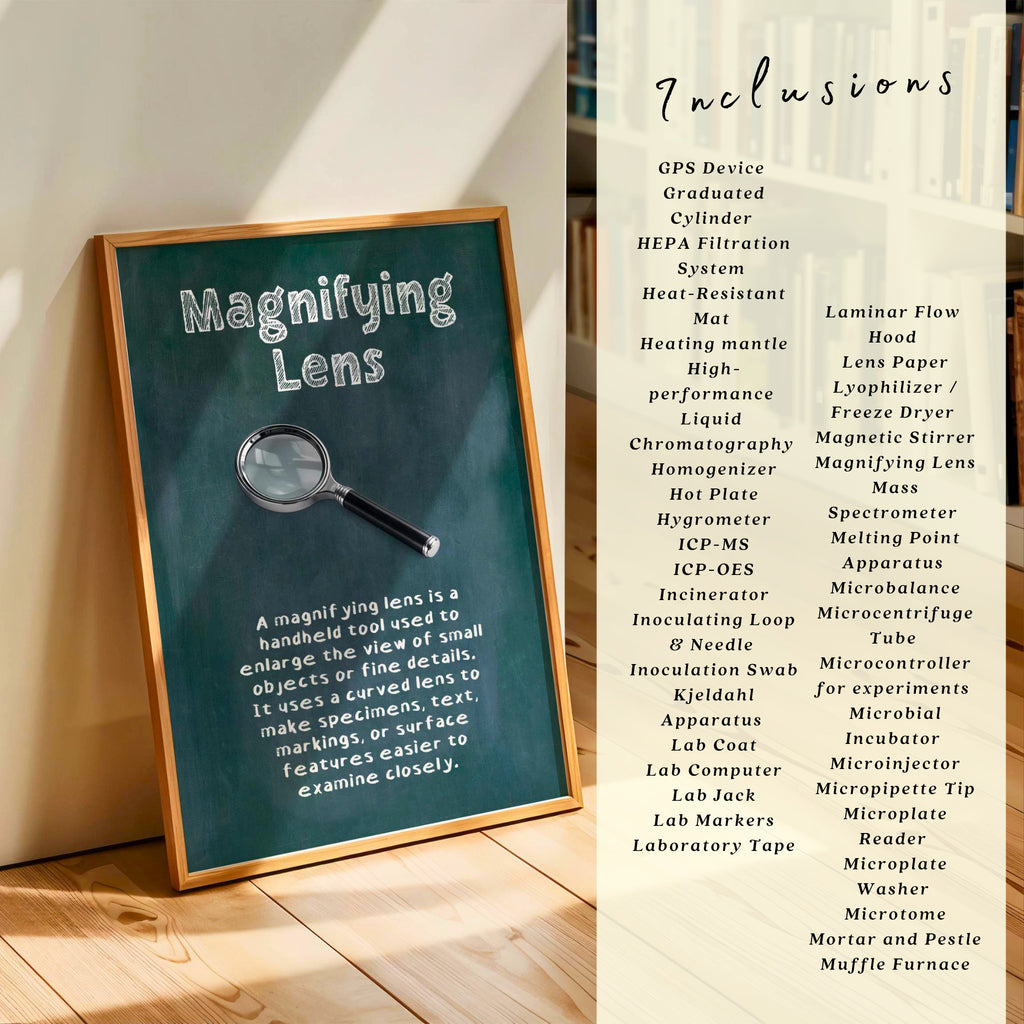 Printable science laboratory tools poster set of 200 for STEM classroom decor, equipment study displays, bulletin boards, and homeschool science walls.