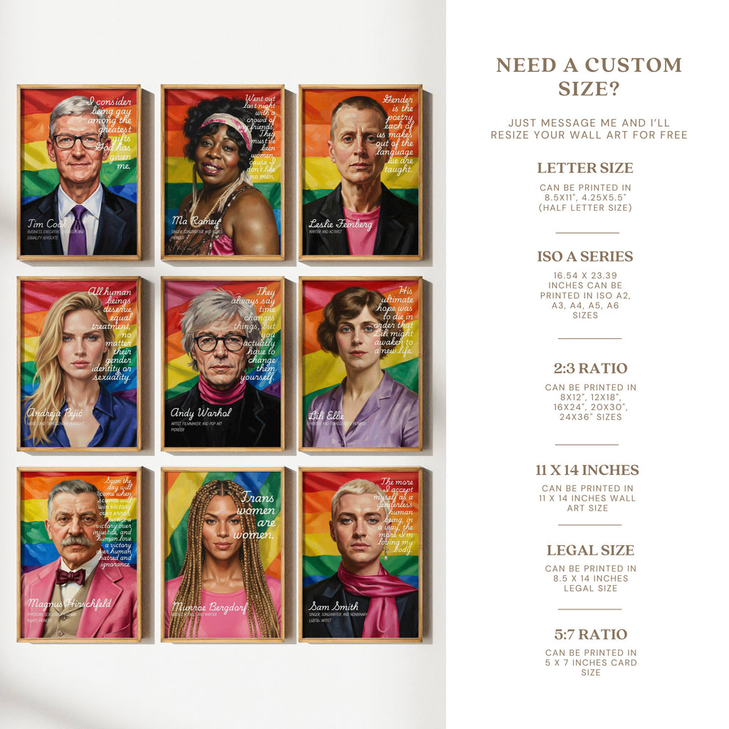 Printable Pride Month quotes poster set of 100 for LGBTQIA+ history, rainbow classroom decor, June bulletin boards, and inclusive displays.