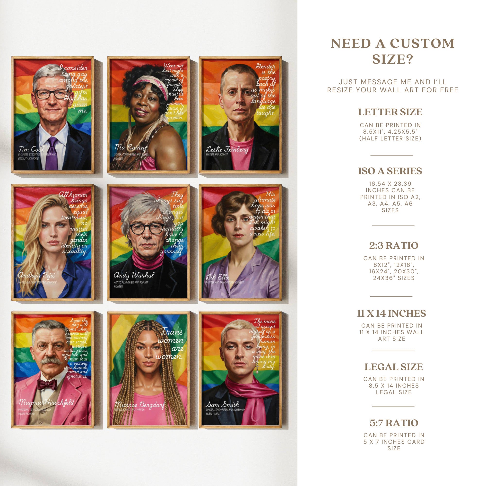 Printable Pride Month quotes poster set of 100 for LGBTQIA+ history, rainbow classroom decor, June bulletin boards, and inclusive displays.