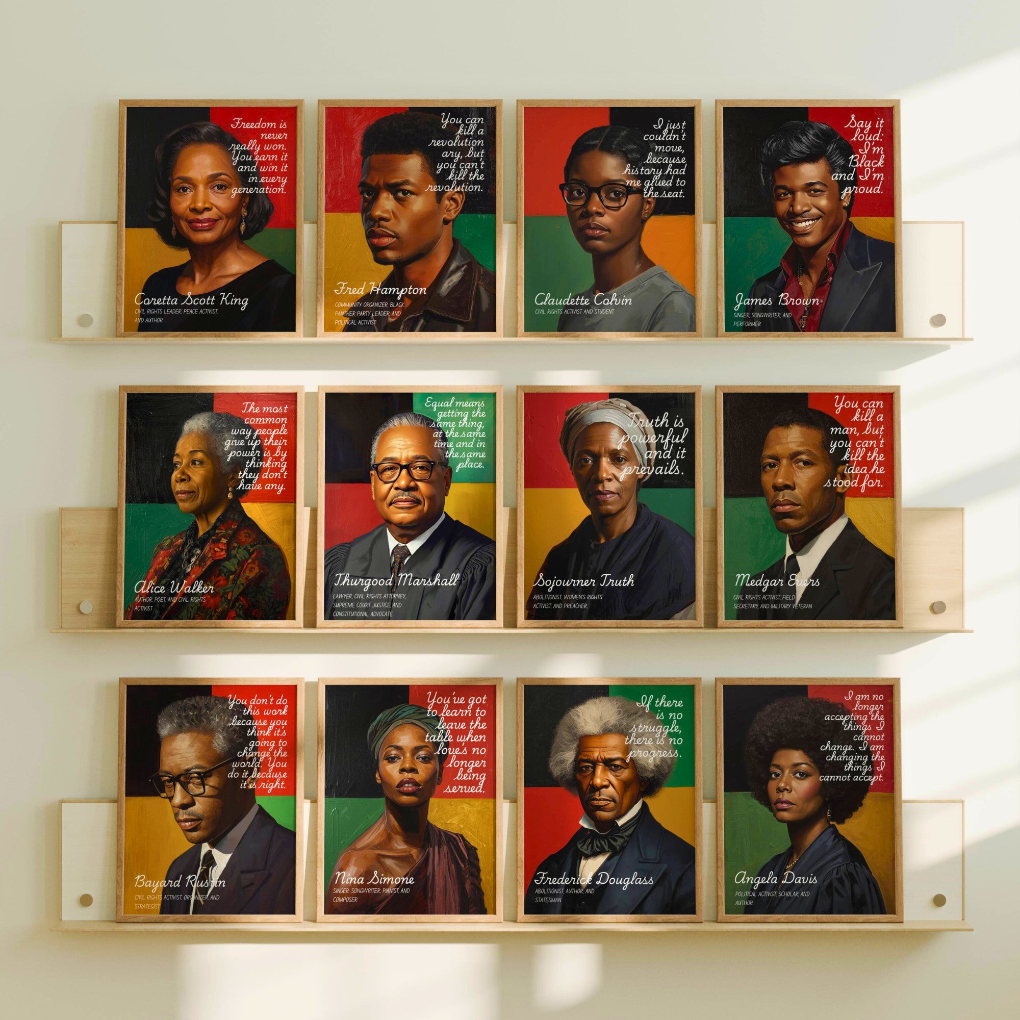 Printable Black History Month quotes poster set of 40+ featuring African American and African heritage icons for classroom decor and bulletin boards.
