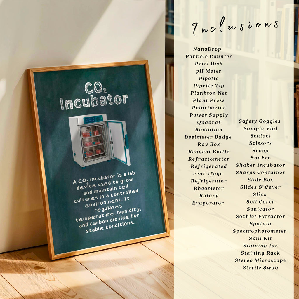 Printable science laboratory tools poster set of 200 for STEM classroom decor, equipment study displays, bulletin boards, and homeschool science walls.