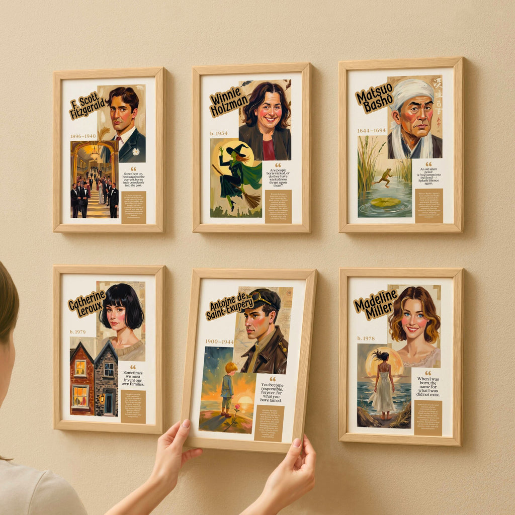 Printable famous writers poster mega bundle with 300 author quote prints for English classroom decor, libraries, ELA displays, and book walls.