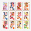 Printable Pride Month poster set of 25 featuring LGBT icons, LGBTQIA+ history, queer quotes, SOGIE displays, and rainbow minimalist decor.