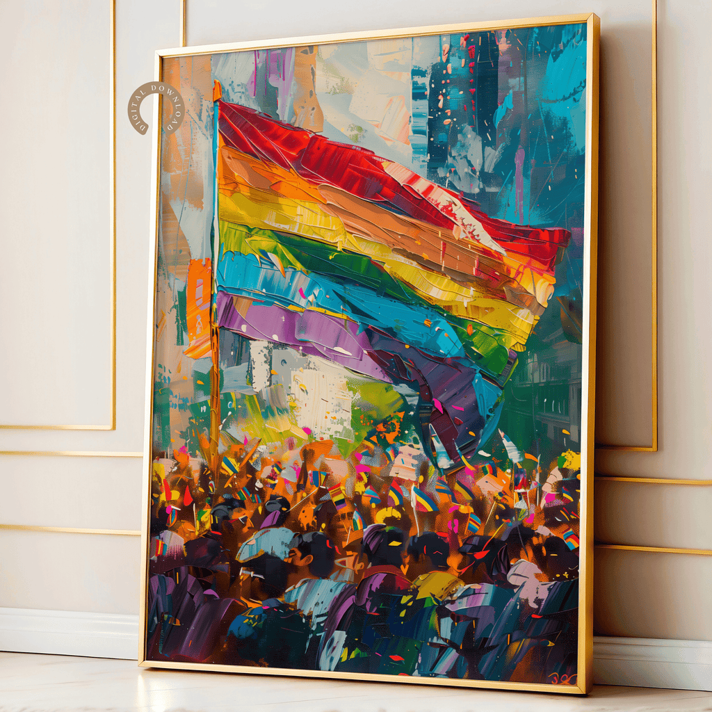 Printable Pride Month wall art featuring LGBTQIA+ history themes for inclusive classroom decor, bulletin boards, and Pride March displays.