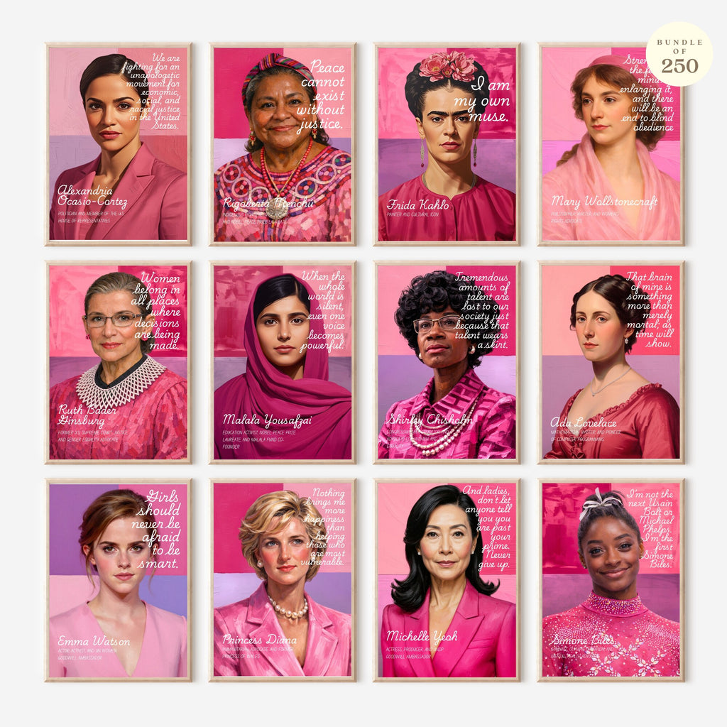 Printable Women’s History Month mega bundle with 250 iconic women posters, inspirational quotes, and classroom decor for March bulletin boards.