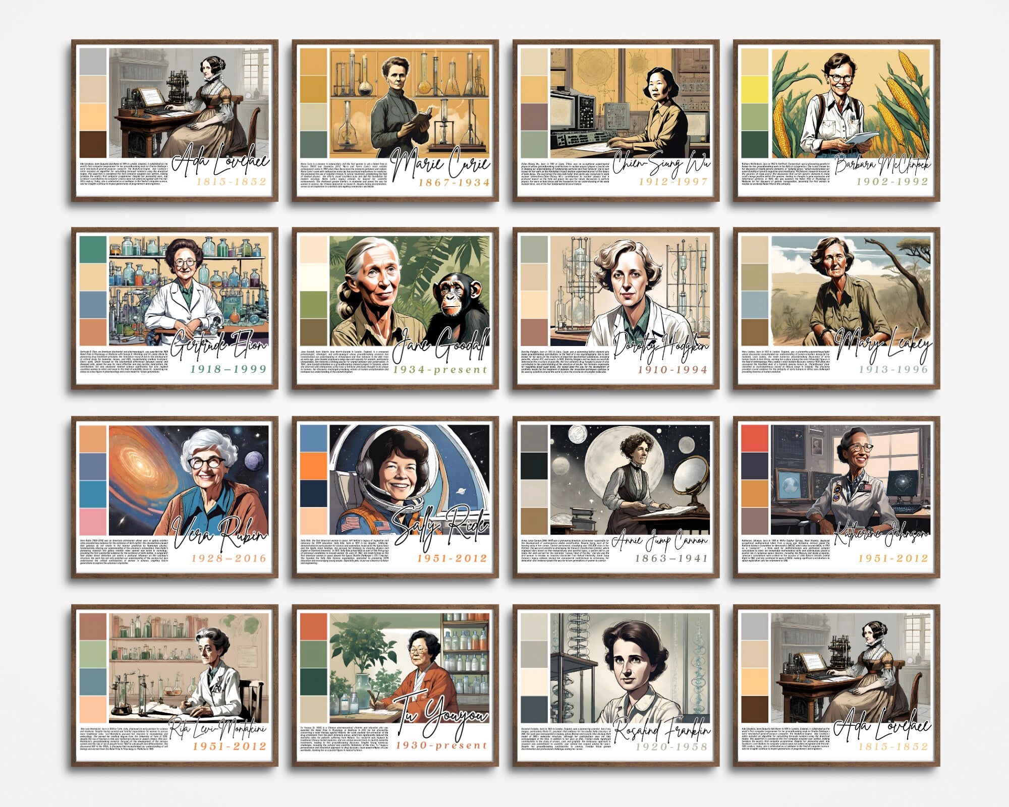 Printable Women in Science poster set of 25 featuring trailblazing women, quotes, and achievements. Perfect for STEM classrooms and bulletin boards.