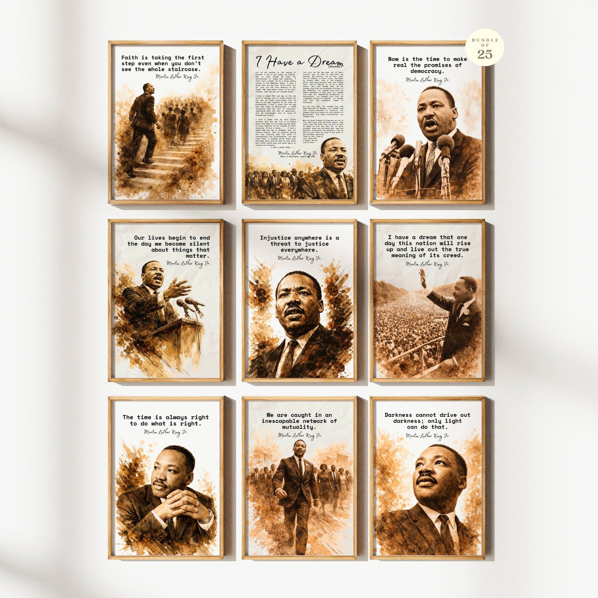 Printable Martin Luther King Jr. quote posters set of 25 for MLK Day, Black History Month, Juneteenth displays, classrooms, and bulletin boards.