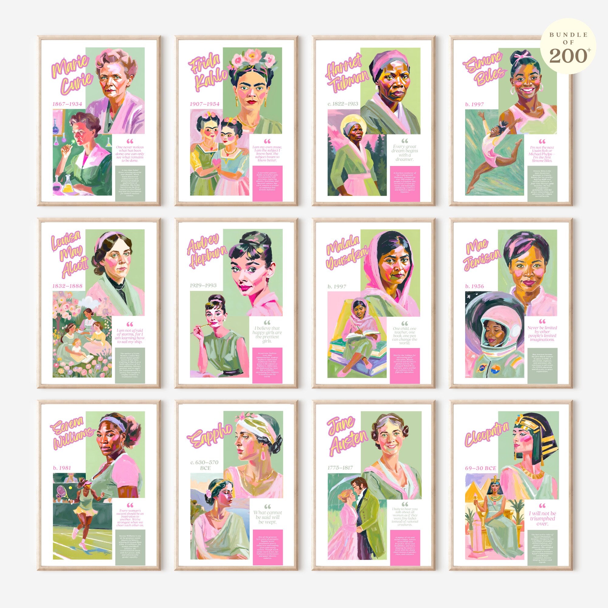Printable Women’s History Month poster mega bundle with 200+ iconic women posters for classroom decor, bulletin boards, history lessons, and displays.