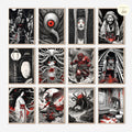 Printable Japanese mythological creatures poster set of 20 for Halloween decor, Japan horror wall art, dark fall displays, and spooky gothic gallery walls.