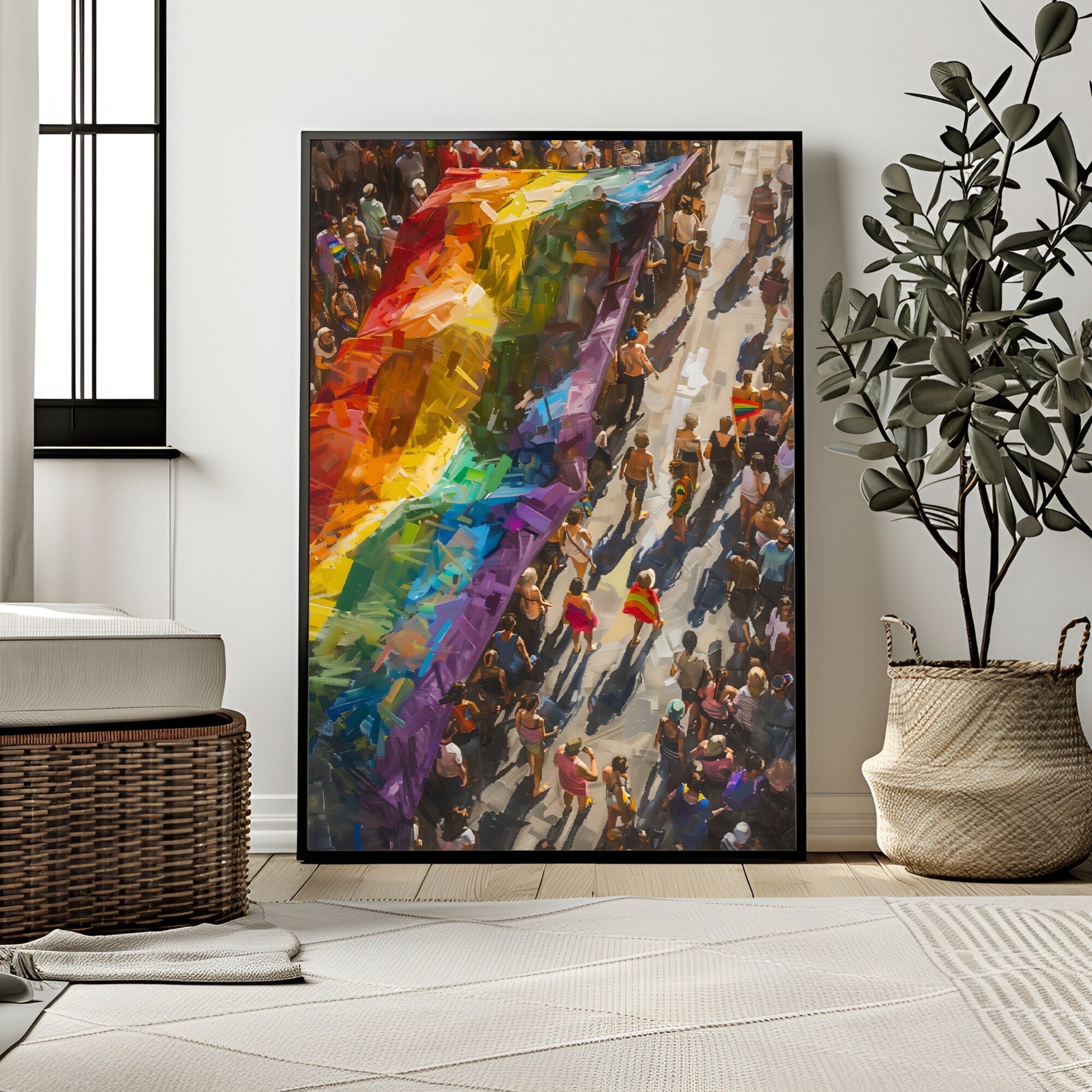 Printable Pride March wall art for Pride Month displays, LGBTQIA+ visibility, inclusive classroom decor, SOGIE bulletin boards, and equality spaces.