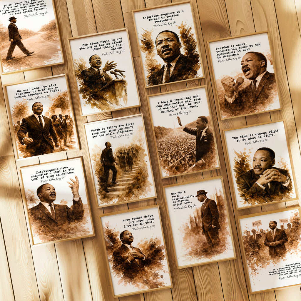 Printable Martin Luther King Jr. quote posters set of 25 for MLK Day, Black History Month, Juneteenth displays, classrooms, and bulletin boards.