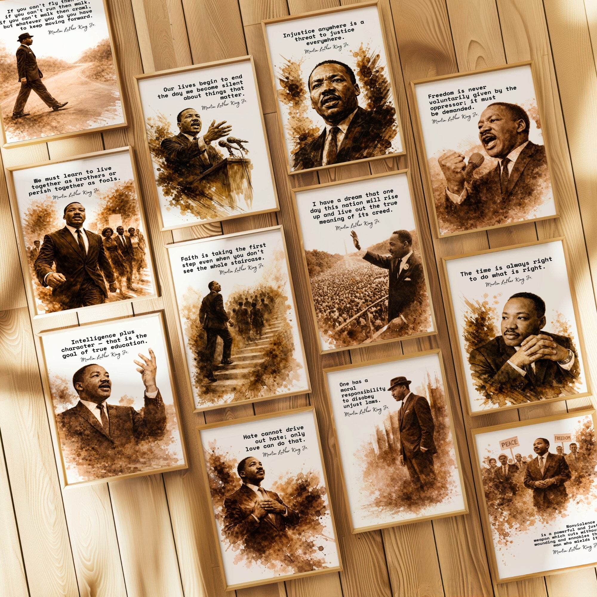 Printable Martin Luther King Jr. quote posters set of 25 for MLK Day, Black History Month, Juneteenth displays, classrooms, and bulletin boards.