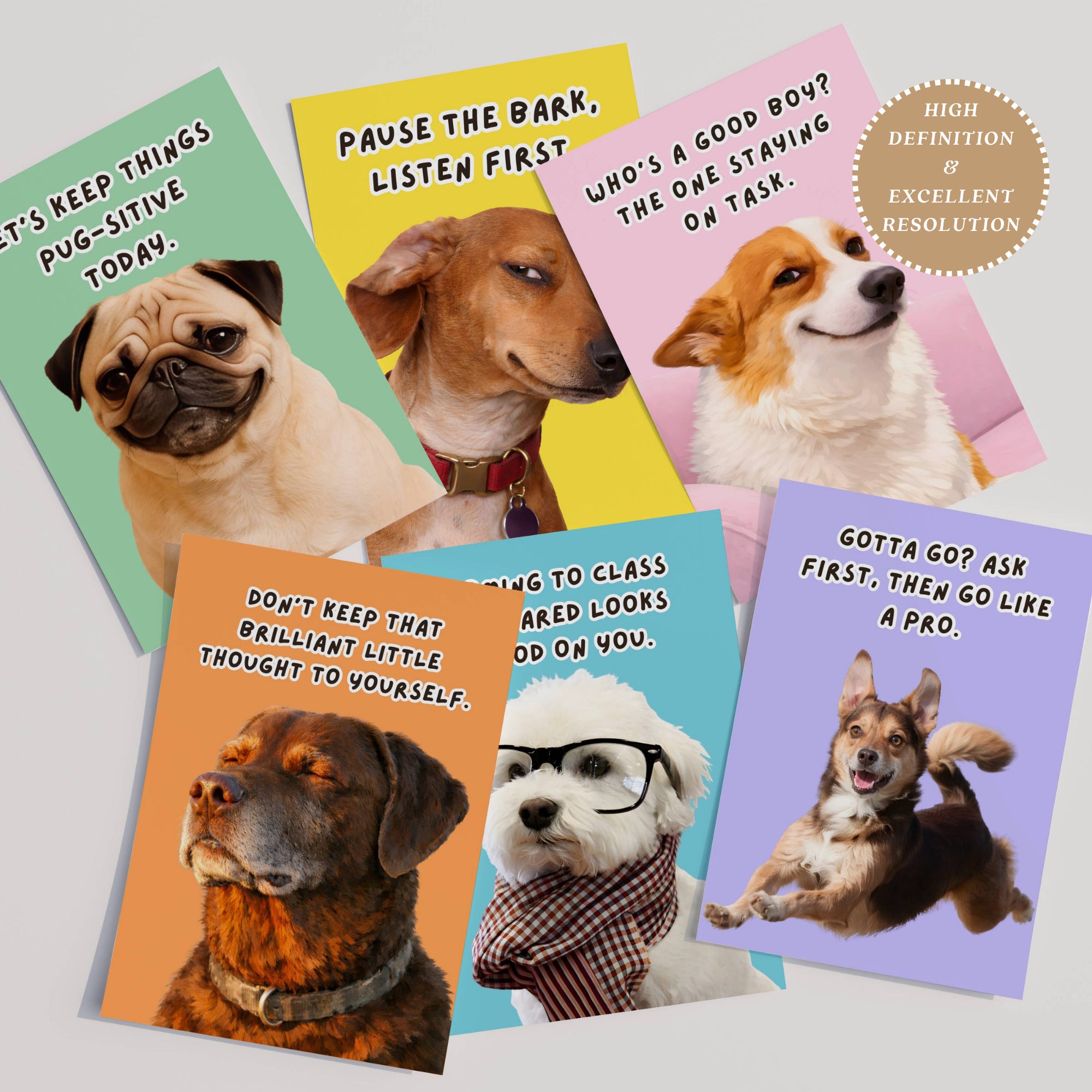 Printable funny class rules dog meme posters for middle school and high school classroom decor, teacher bulletin boards, and playful displays.