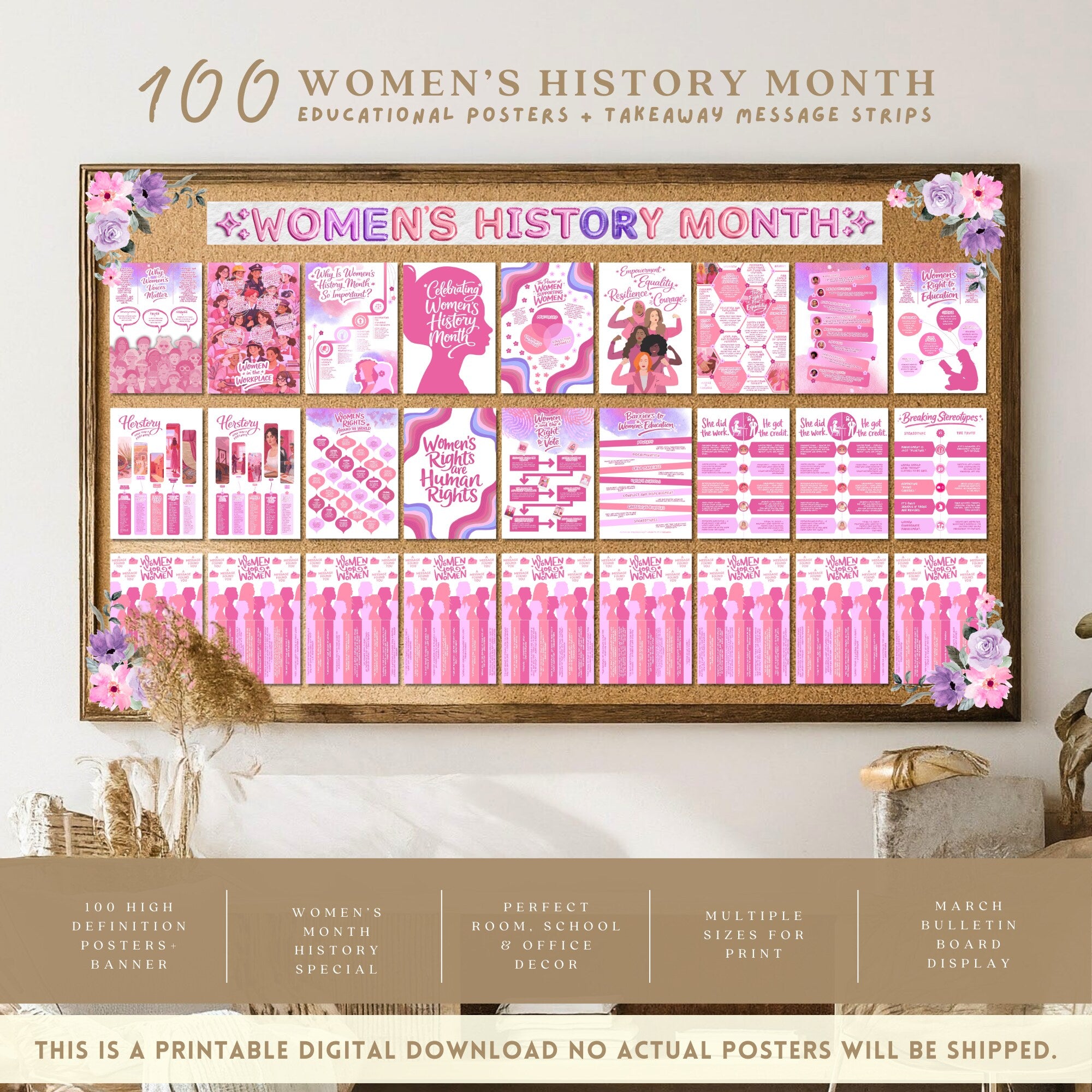 Printable Women’s History Month infographics and educational posters set of 100 for International Women’s Day, March bulletin boards, classroom decor, and displays.