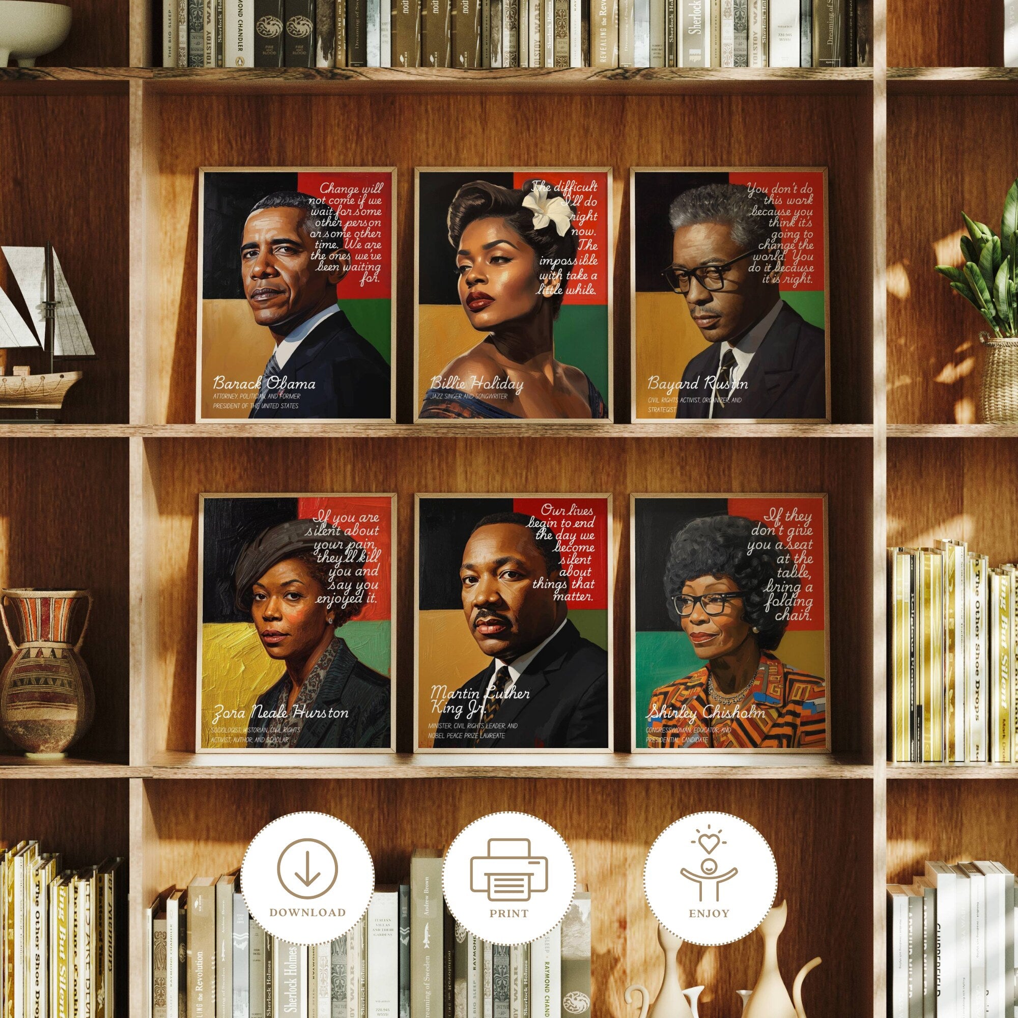 Printable Black History Month quotes poster set of 40+ featuring African American and African heritage icons for classroom decor and bulletin boards.