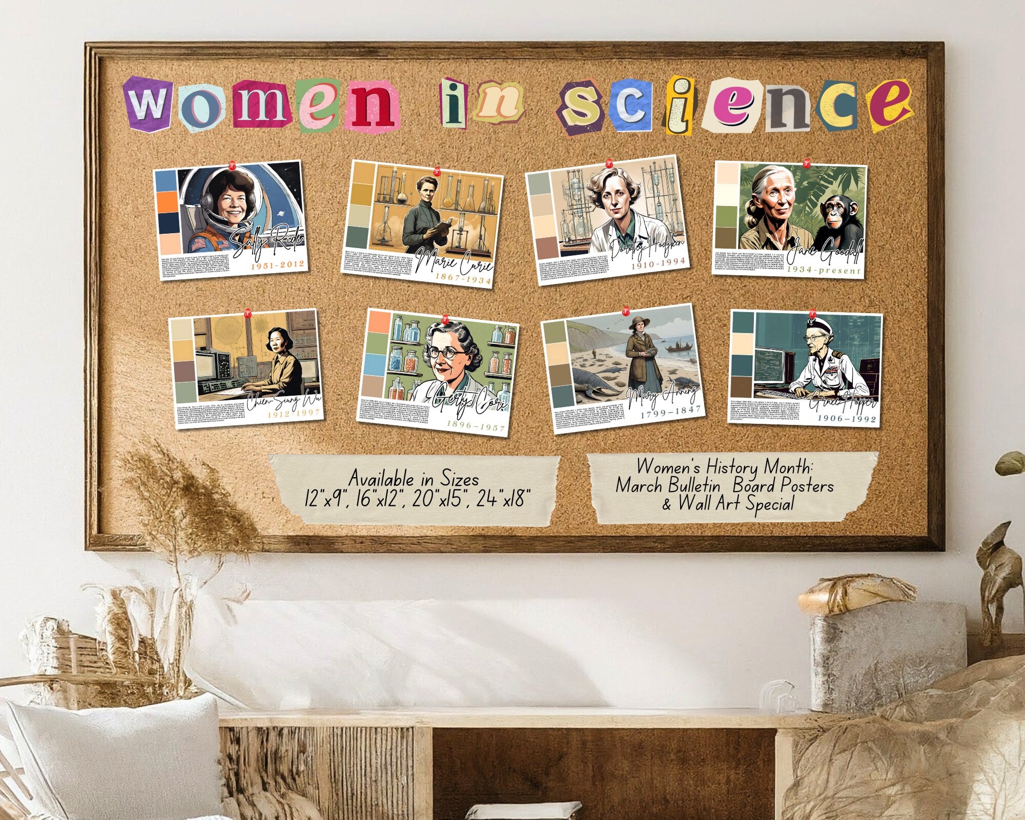 Printable Women in Science poster set of 25 featuring trailblazing women, quotes, and achievements. Perfect for STEM classrooms and bulletin boards.
