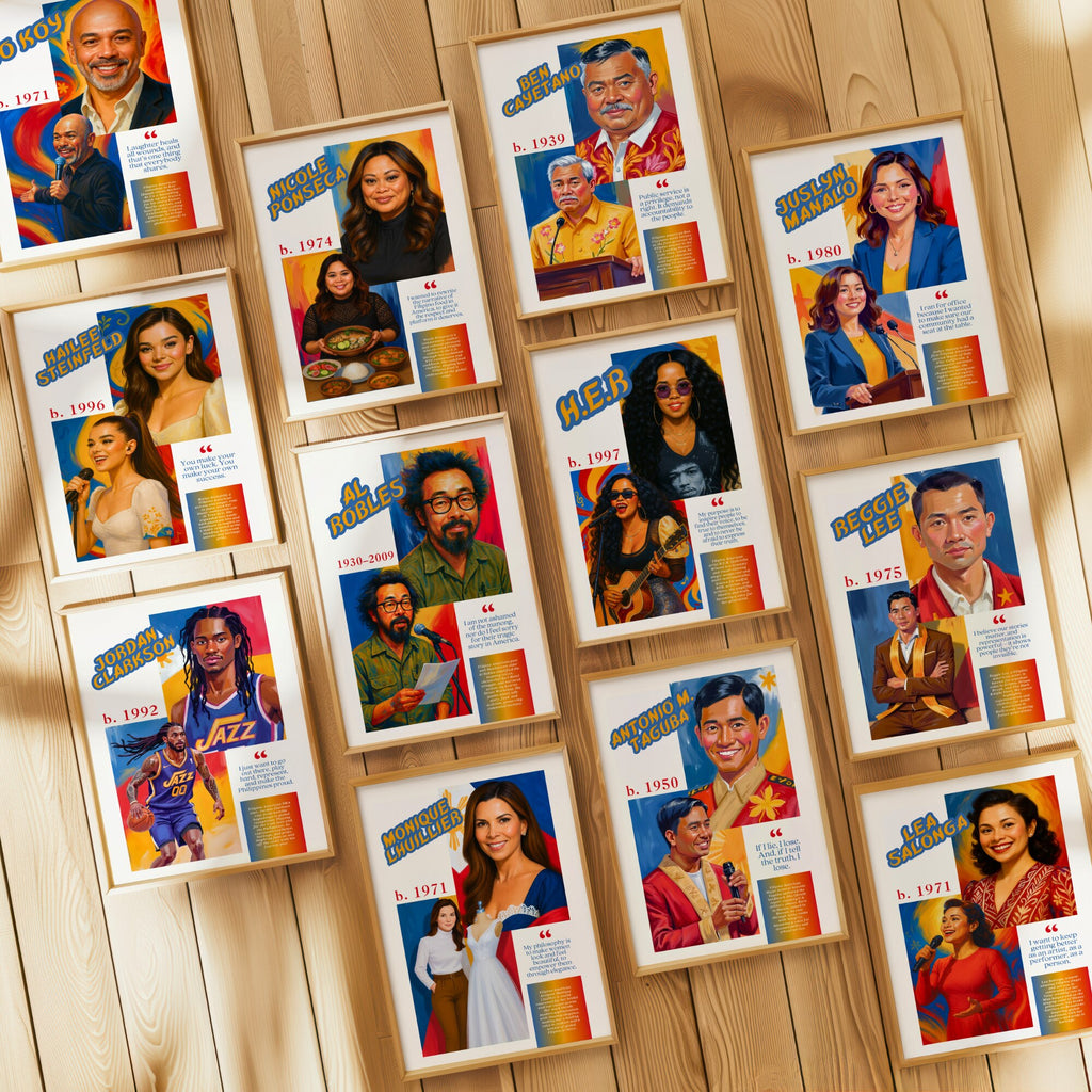 Printable Filipino American History Month poster set of 50 for October bulletin boards, classroom decor, history lessons, and cultural displays.