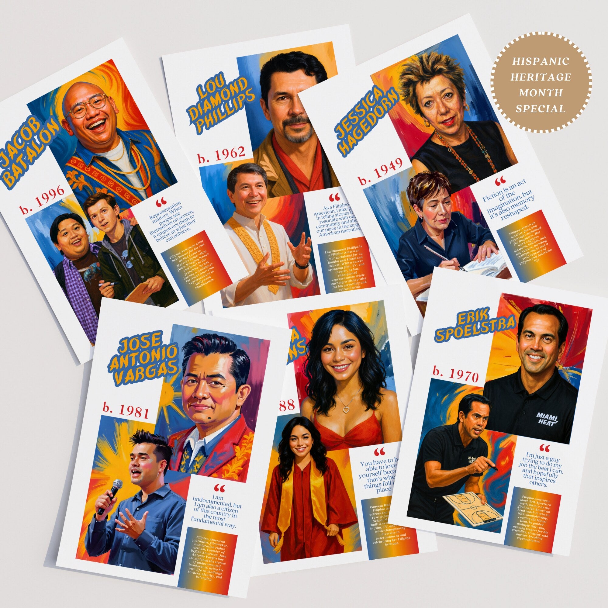 Printable Filipino American History Month poster set of 50 for October bulletin boards, classroom decor, history lessons, and cultural displays.