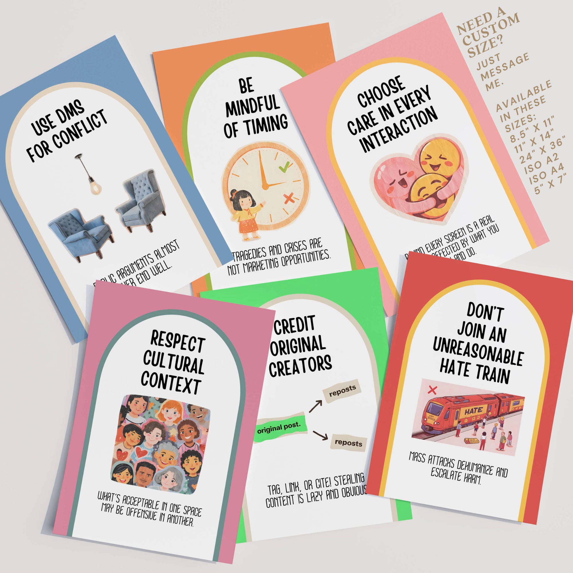 Printable social media etiquette poster set of 35 for middle school, high school, office bulletin boards, digital citizenship, and classroom decor.