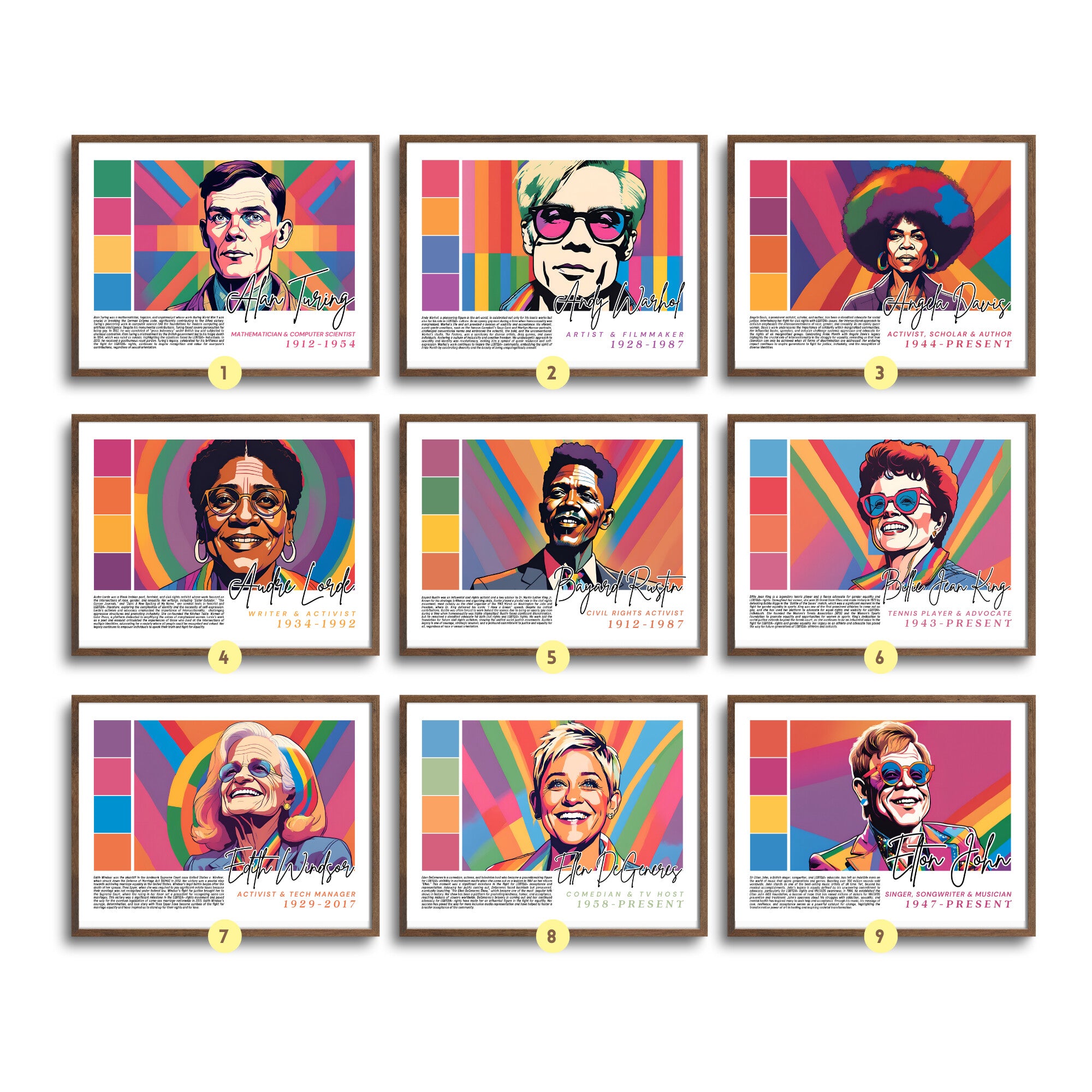 Printable Pride Month landscape poster set of 25 featuring LGBTQIA+ icons, LGBT History Month, SOGIE displays, and inclusive classroom decor.