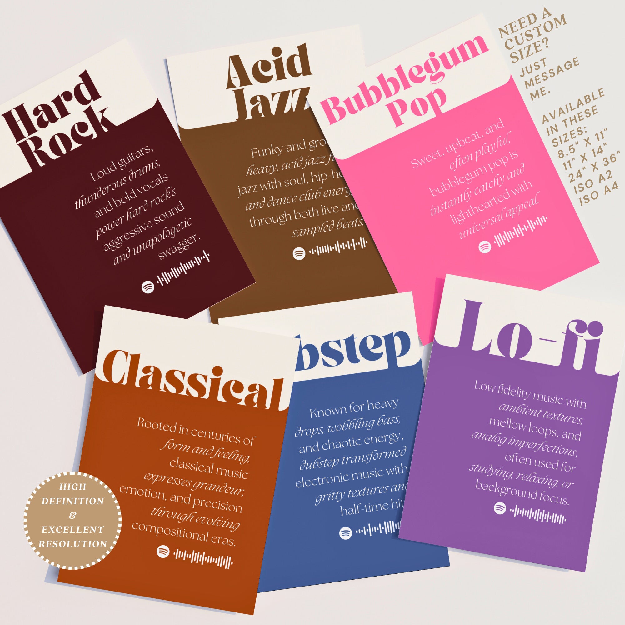 Printable music genres mega bundle with 600 posters for music classroom decor, studio displays, gallery walls, and educational bulletin boards.