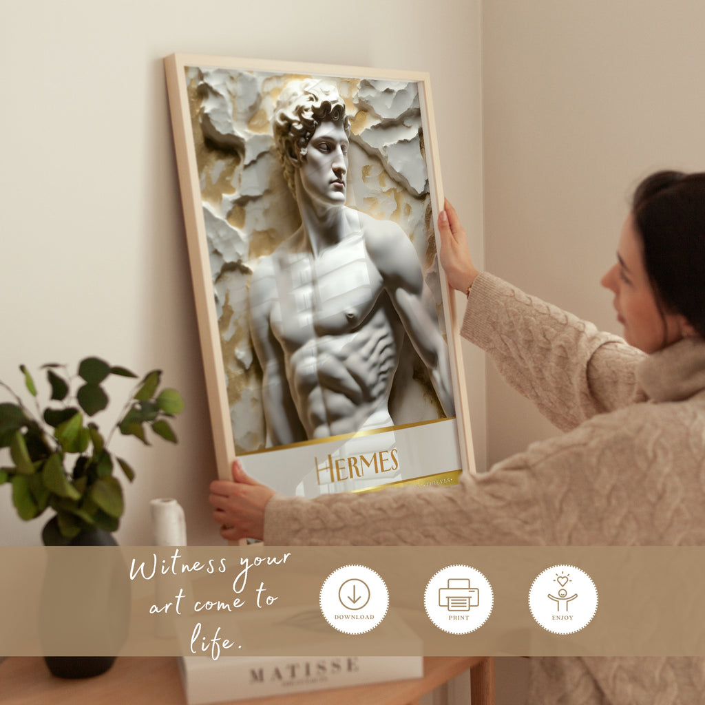 Printable Greek gods and goddesses poster set of 15 for mythology wall art, classroom decor, bulletin boards, homeschool spaces, and educational displays.