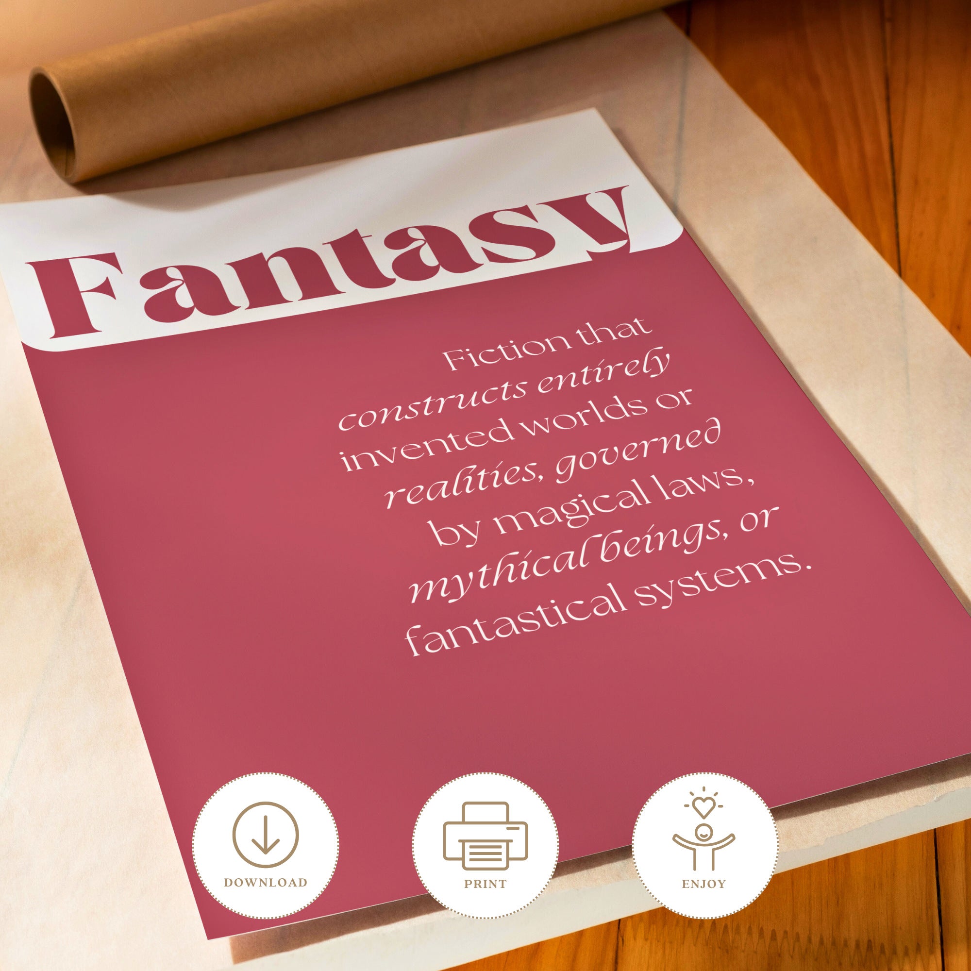 Printable literary genres poster set of 100+ for English classroom decor, ELA bulletin boards, fiction, nonfiction, poetry, drama, and folklore lessons.