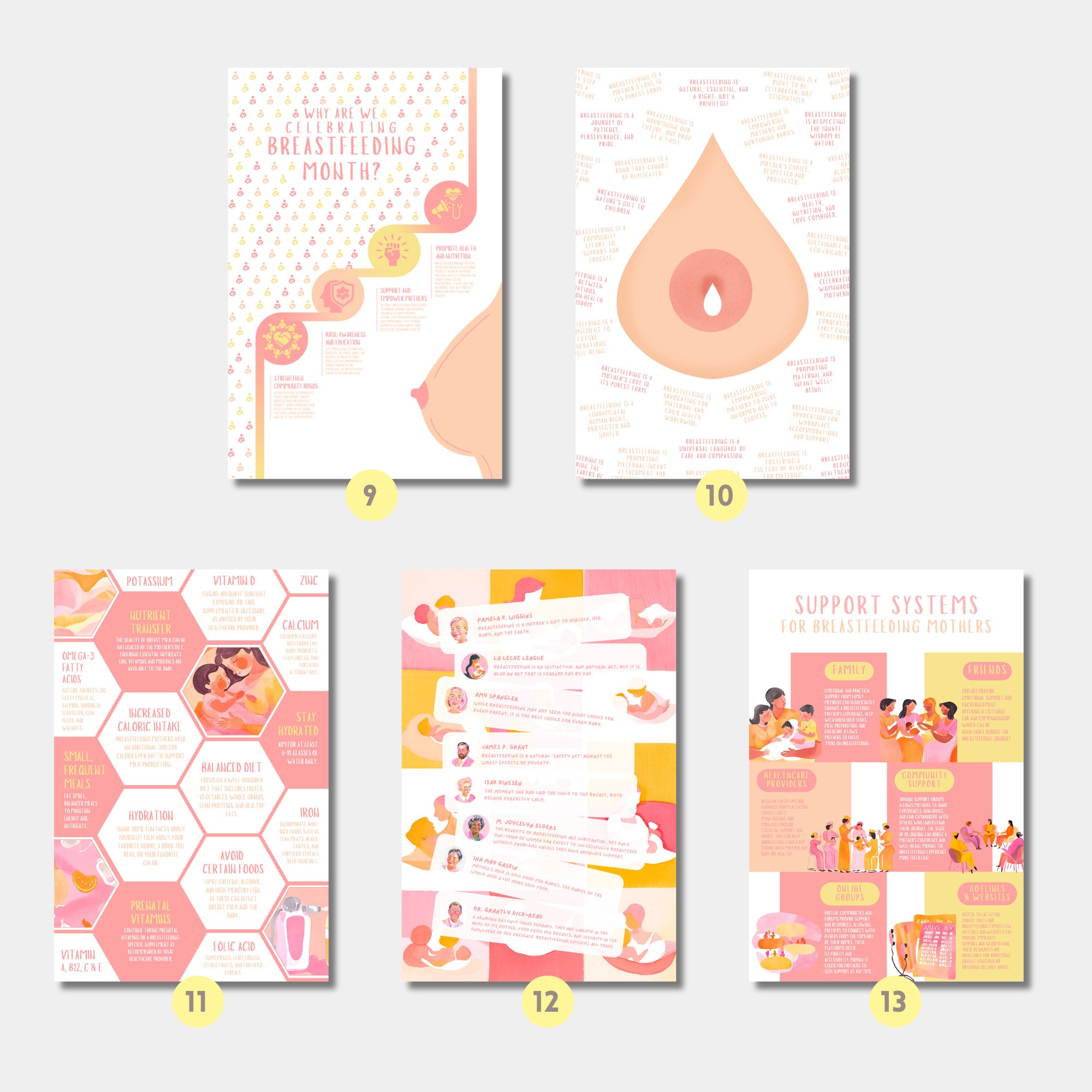 Printable breastfeeding awareness posters set of 25 for clinics, lactation consultants, National Breastfeeding Month, mom support spaces, and displays.