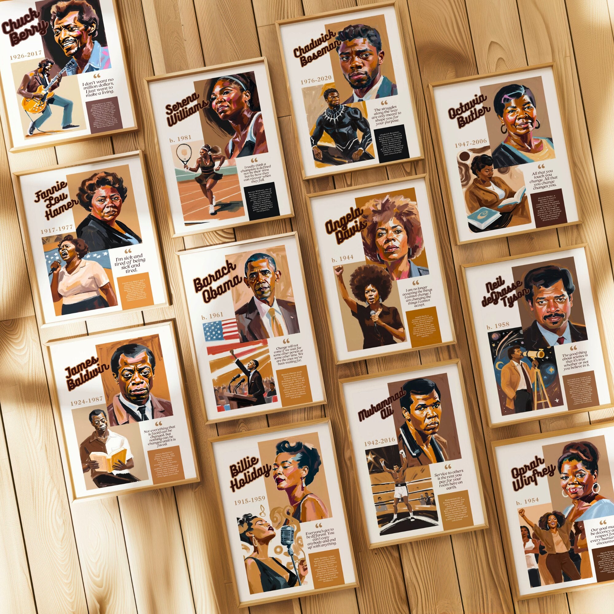 Printable Black History Month poster set of 85 featuring African American and African heritage icons, famous quotes, classroom decor, and bulletin boards.