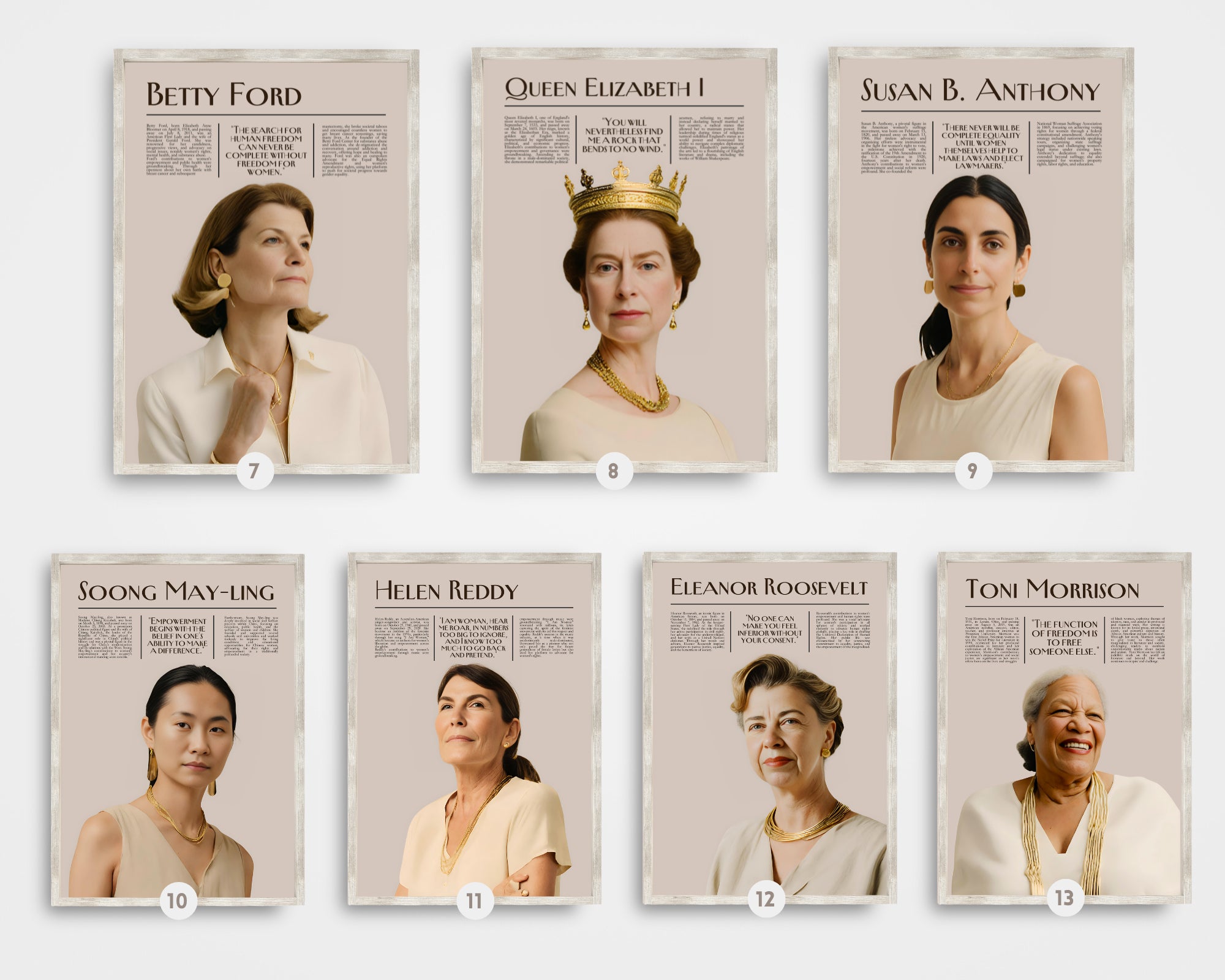 Printable Women’s History Month poster set of 25 featuring inspirational changemakers and quotes. Perfect for classroom decor, bulletin boards, and displays.