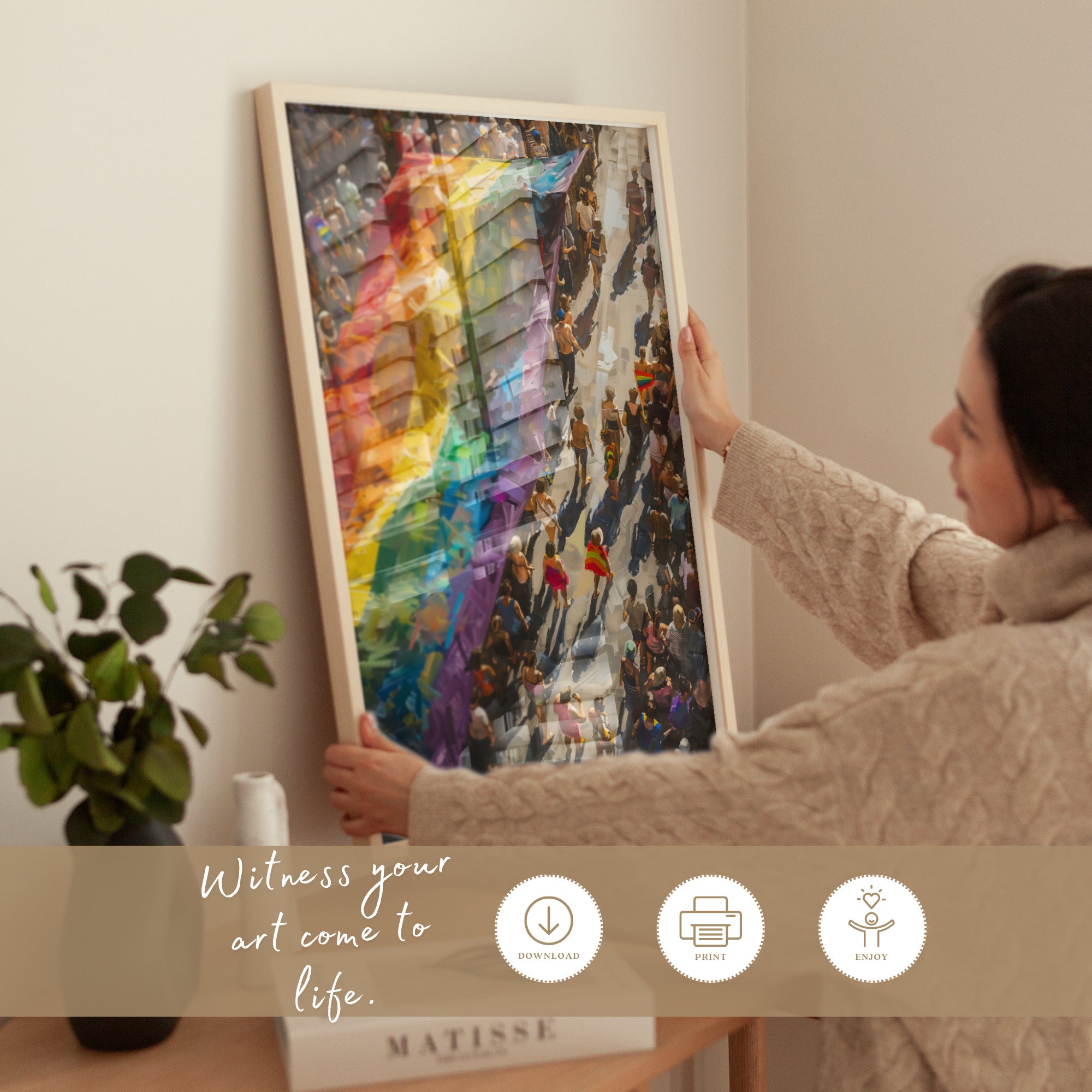 Printable Pride March wall art for Pride Month displays, LGBTQIA+ visibility, inclusive classroom decor, SOGIE bulletin boards, and equality spaces.