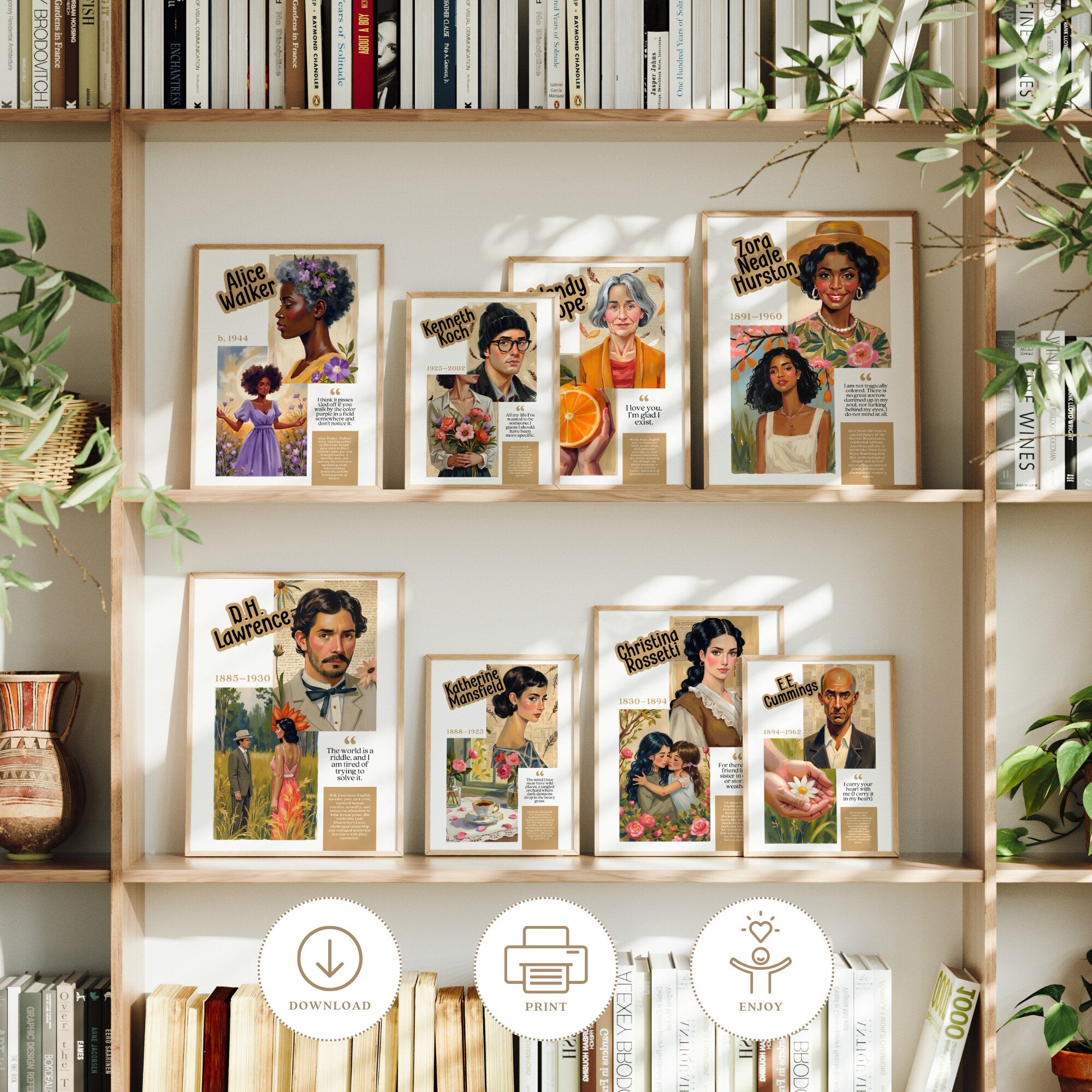 Printable famous writers poster mega bundle with 300 author quote prints for English classroom decor, libraries, ELA displays, and book walls.