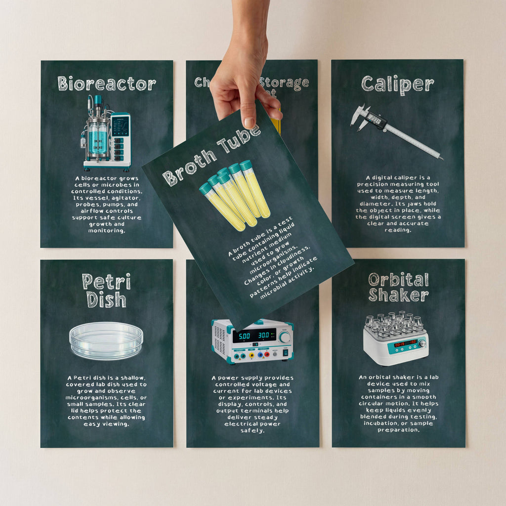 Printable science laboratory tools poster set of 200 for STEM classroom decor, equipment study displays, bulletin boards, and homeschool science walls.