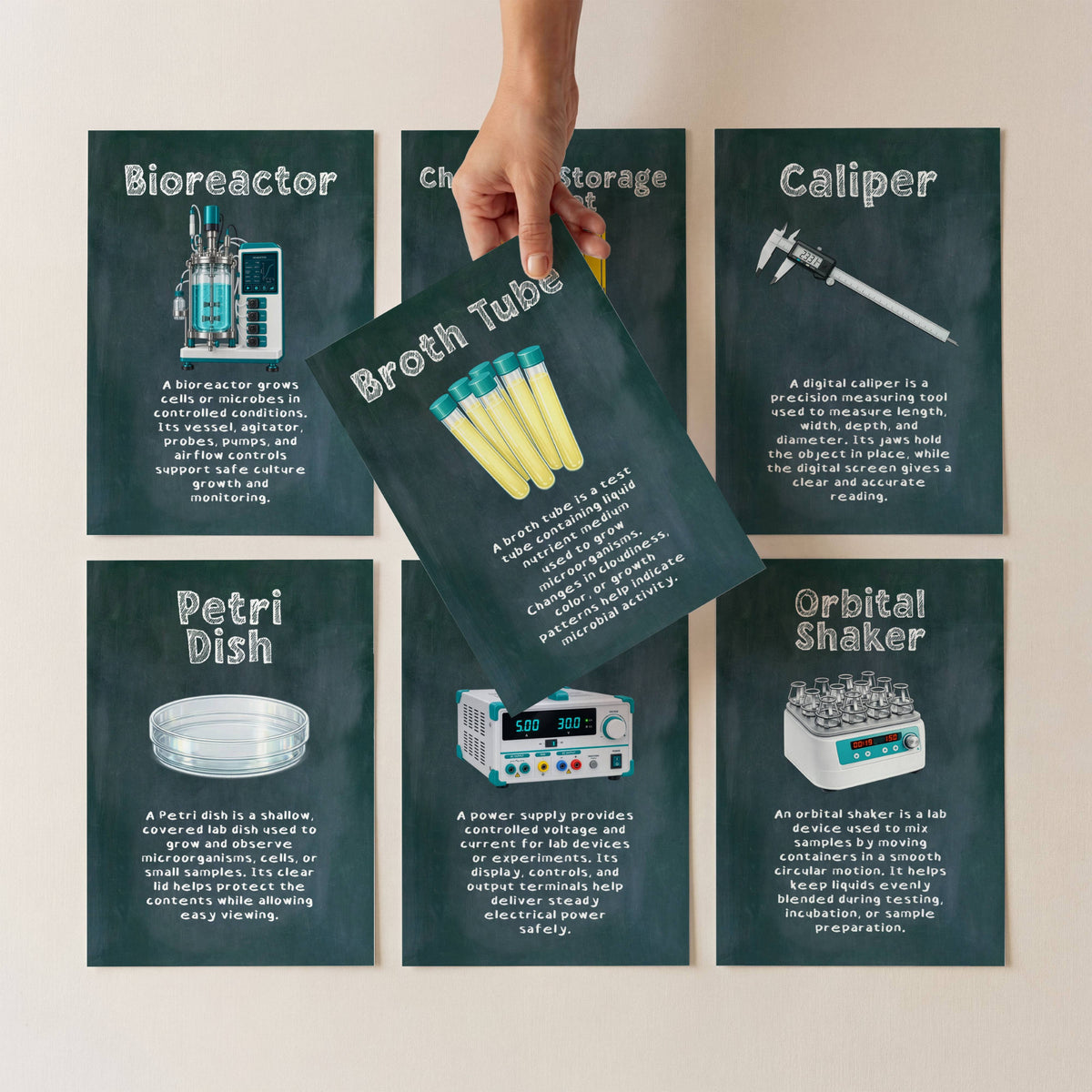 Printable science laboratory tools poster set of 200 for STEM classroom decor, equipment study displays, bulletin boards, and homeschool science walls.