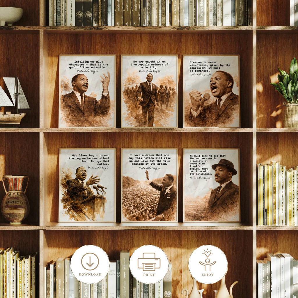 Printable Martin Luther King Jr. quote posters set of 25 for MLK Day, Black History Month, Juneteenth displays, classrooms, and bulletin boards.