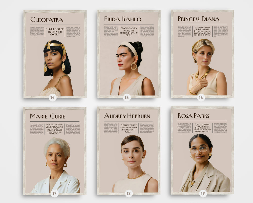 Printable Women’s History Month poster set of 25 featuring inspirational changemakers and quotes. Perfect for classroom decor, bulletin boards, and displays.