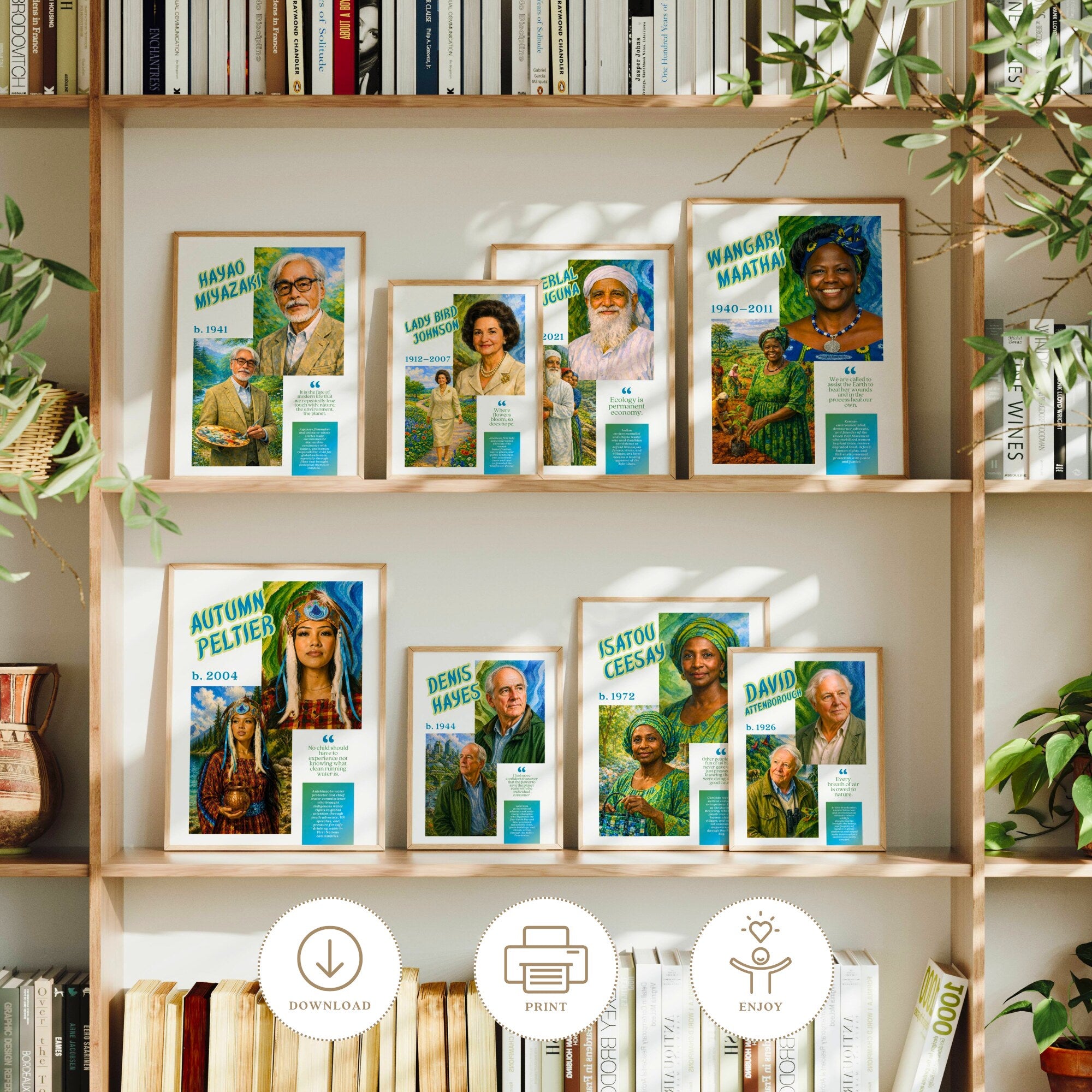 Printable environment advocates poster set of 50+ featuring awareness quotes for Earth Day, World Environment Day, classroom decor, and bulletin boards.