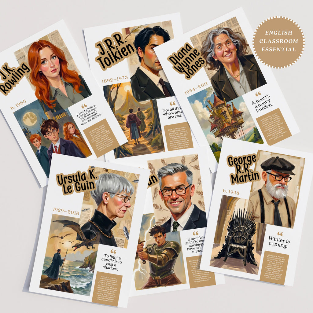 Printable famous writers poster mega bundle with 300 author quote prints for English classroom decor, libraries, ELA displays, and book walls.