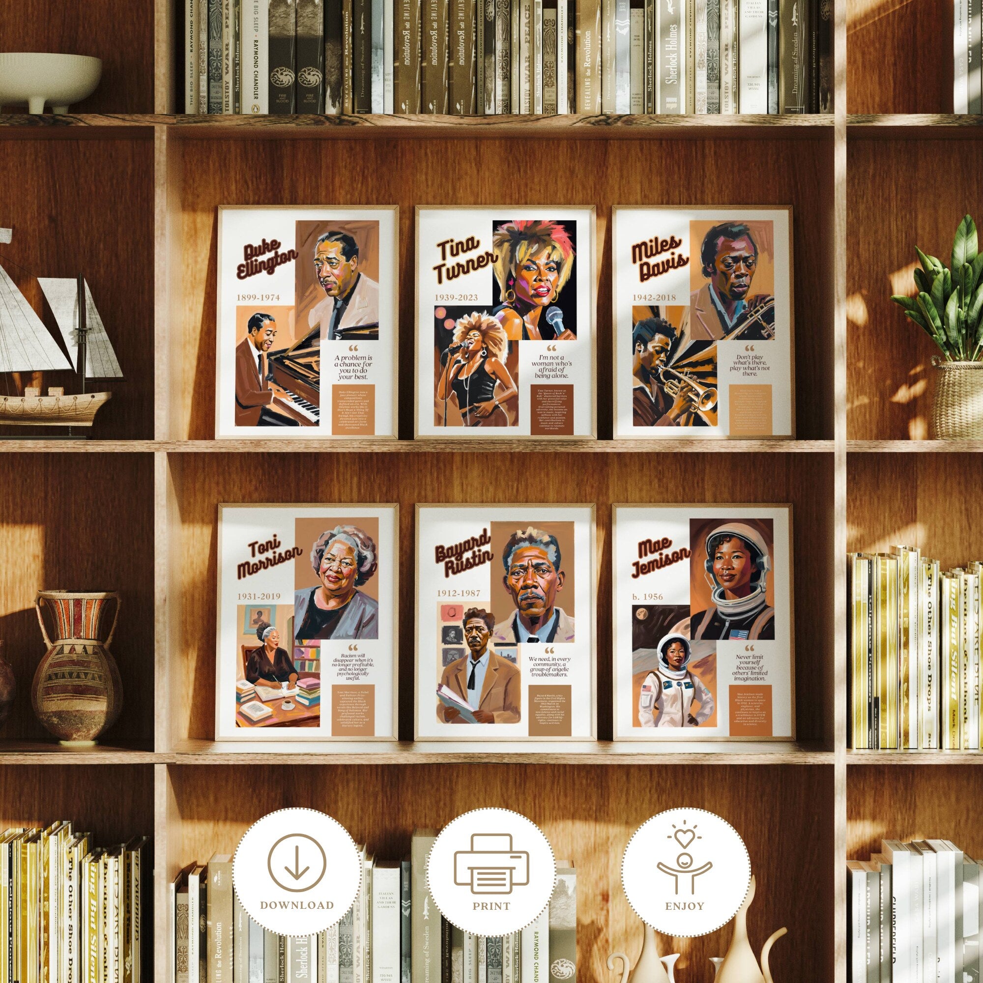 Printable Black History Month poster set of 85 featuring African American and African heritage icons, famous quotes, classroom decor, and bulletin boards.