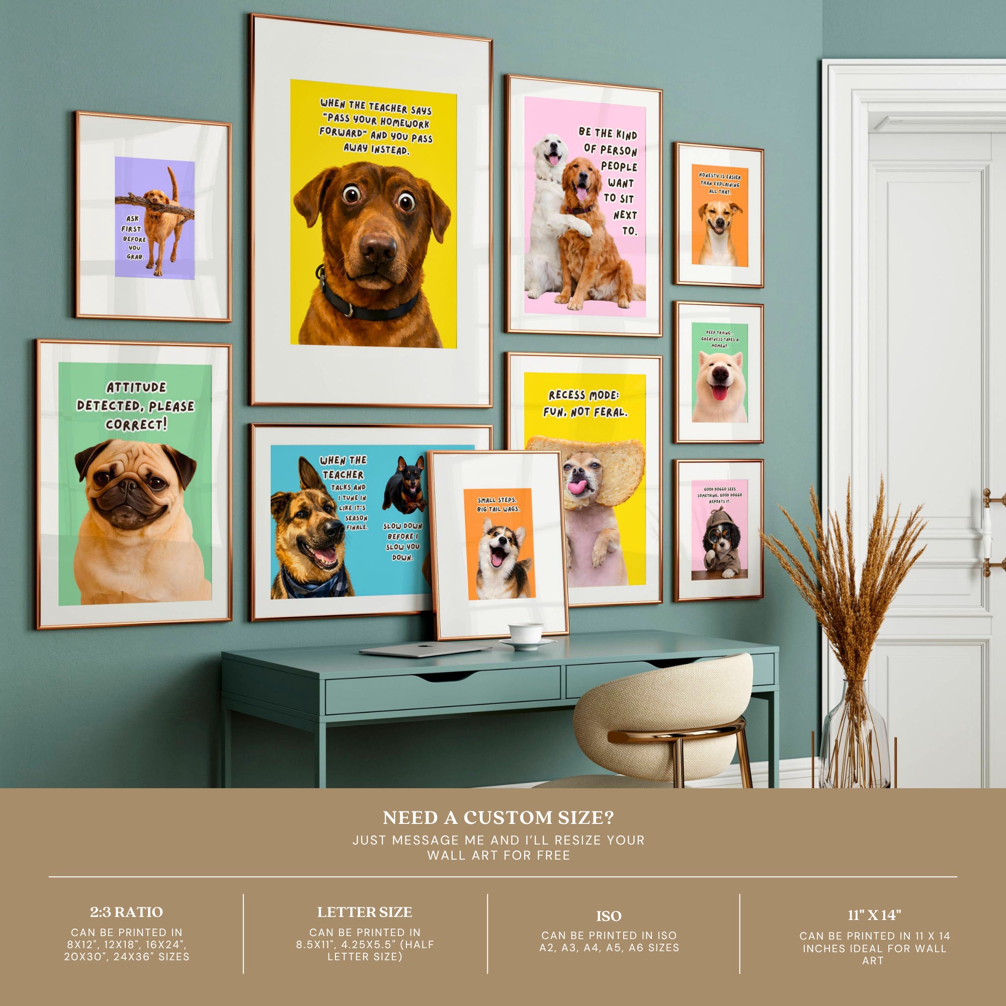 Printable funny class rules dog meme posters for middle school and high school classroom decor, teacher bulletin boards, and playful displays.