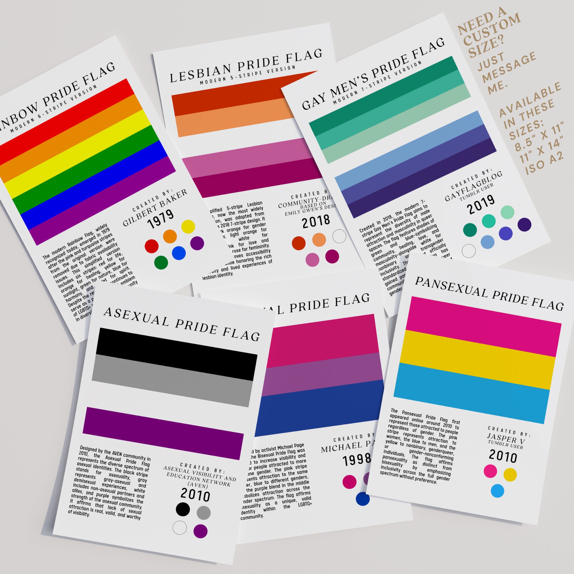 Printable Pride Flags poster set of 80 for Pride Month classroom decor, LGBTQ history displays, June bulletin boards, and inclusive spaces.