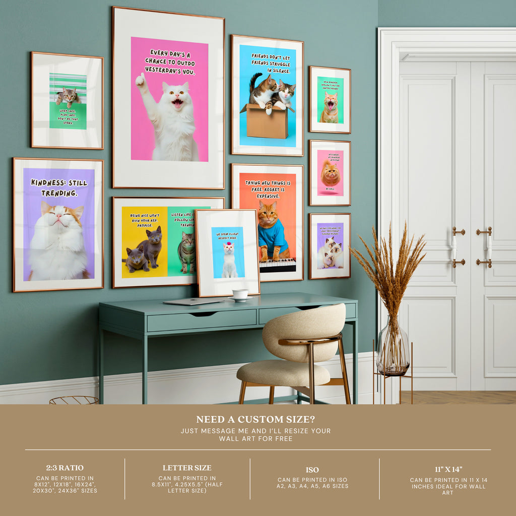 Printable funny class rules cat meme posters for middle school and high school classroom decor, teacher bulletin boards, and playful displays.