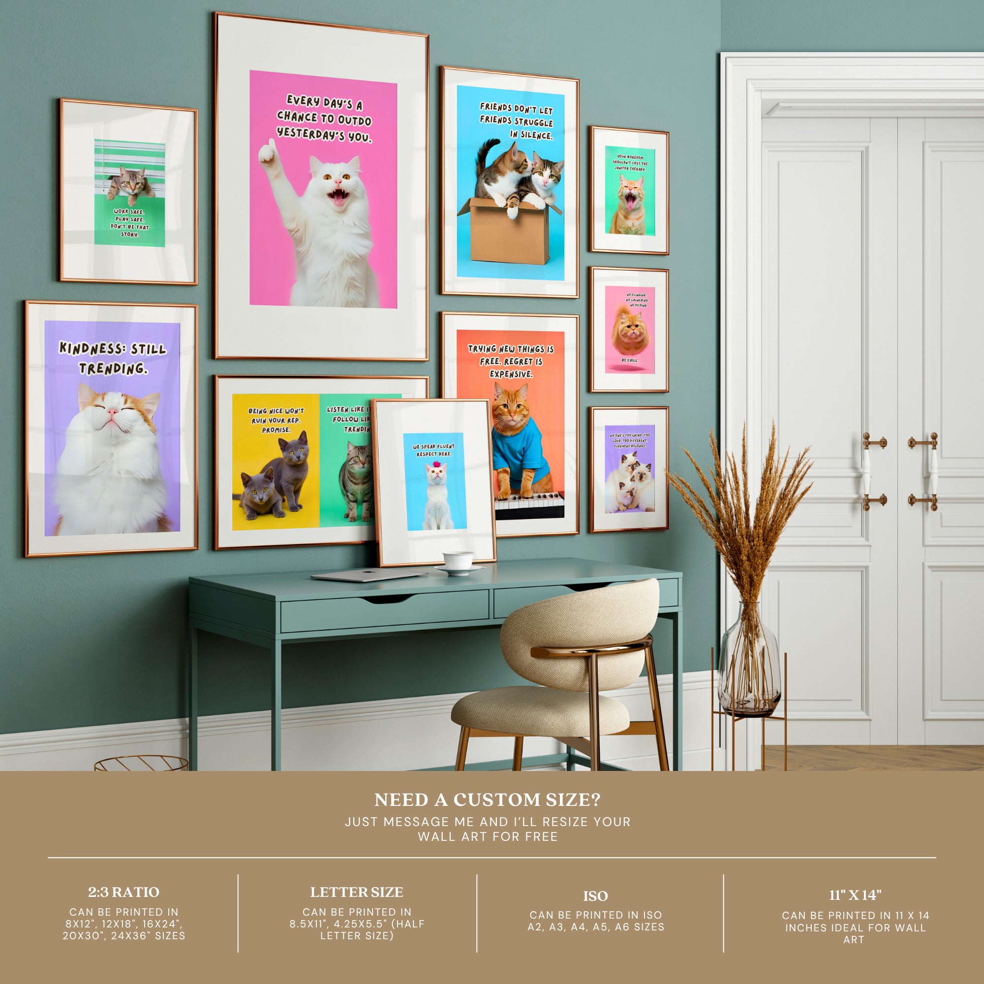 Printable funny class rules cat meme posters for middle school and high school classroom decor, teacher bulletin boards, and playful displays.
