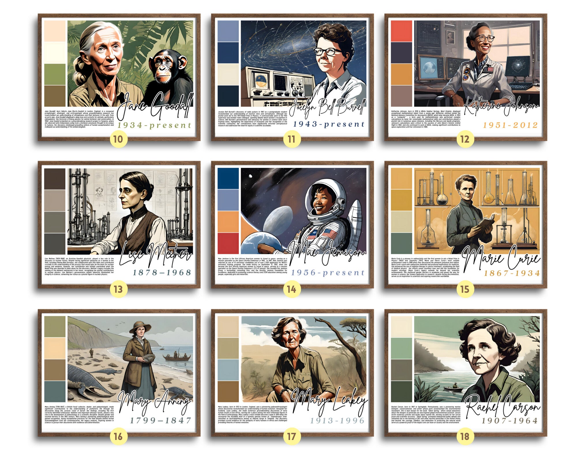 Printable Women in Science poster set of 25 featuring trailblazing women, quotes, and achievements. Perfect for STEM classrooms and bulletin boards.