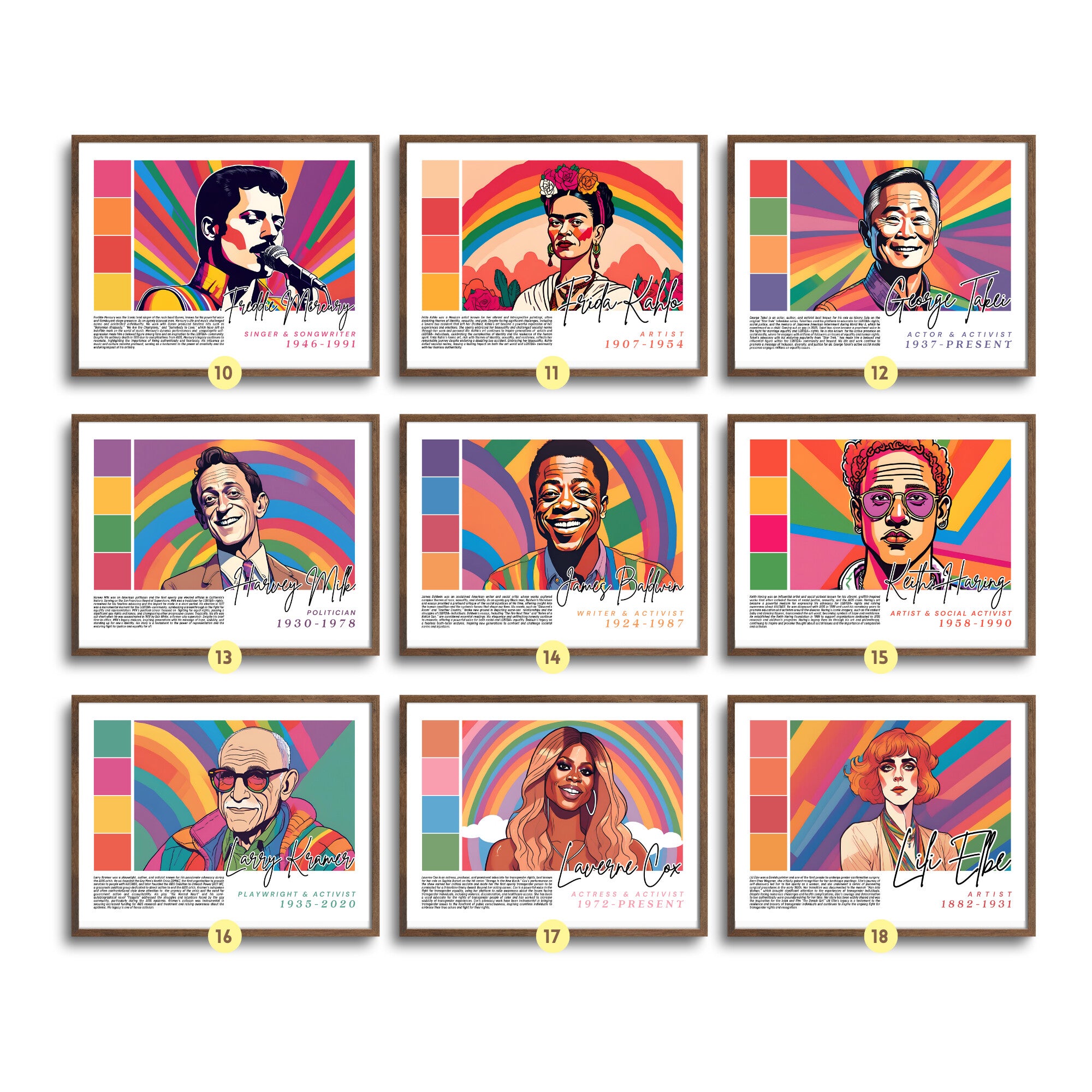 Printable Pride Month landscape poster set of 25 featuring LGBTQIA+ icons, LGBT History Month, SOGIE displays, and inclusive classroom decor.